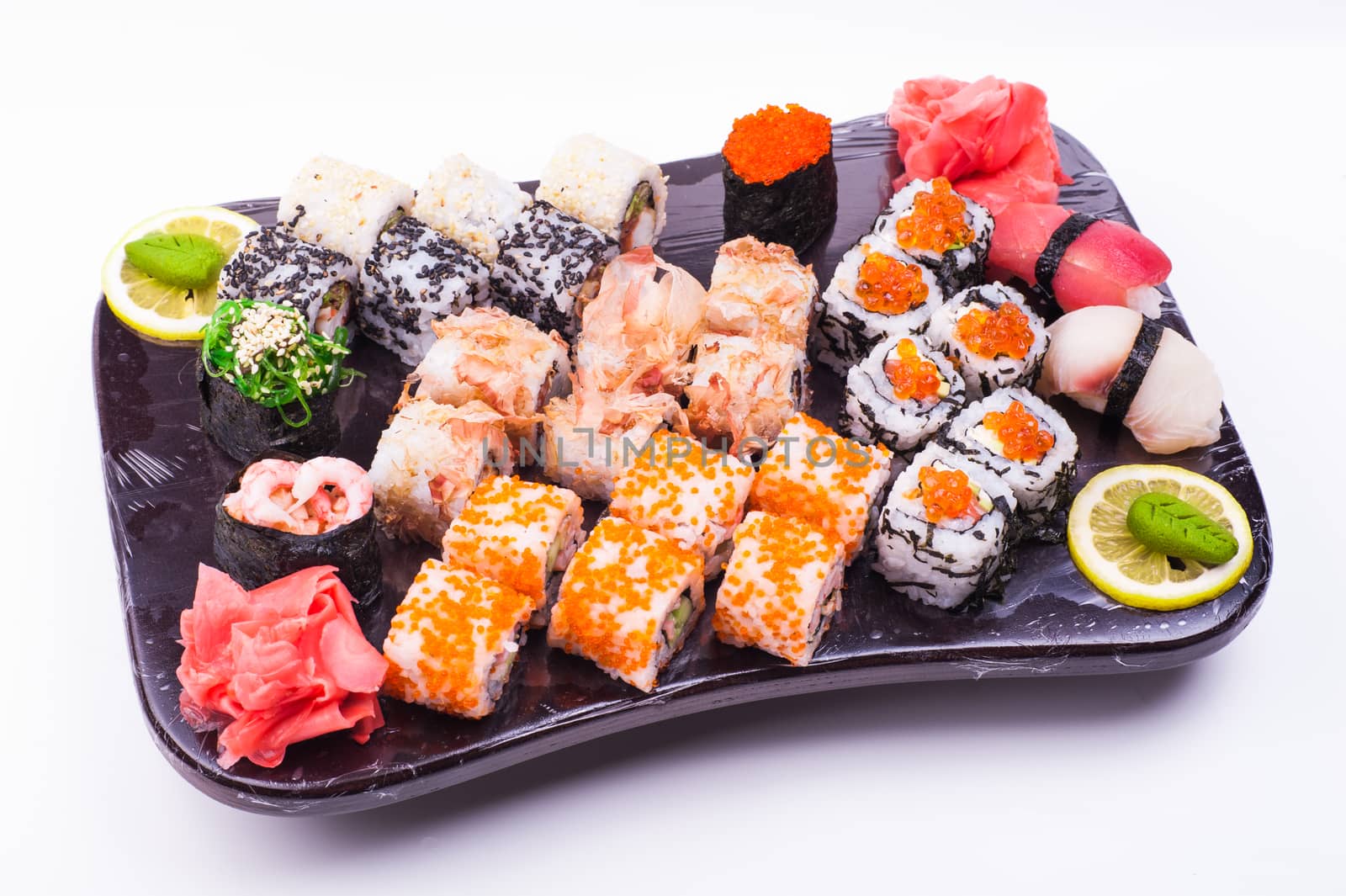 sushi set served on plated isolated on white background