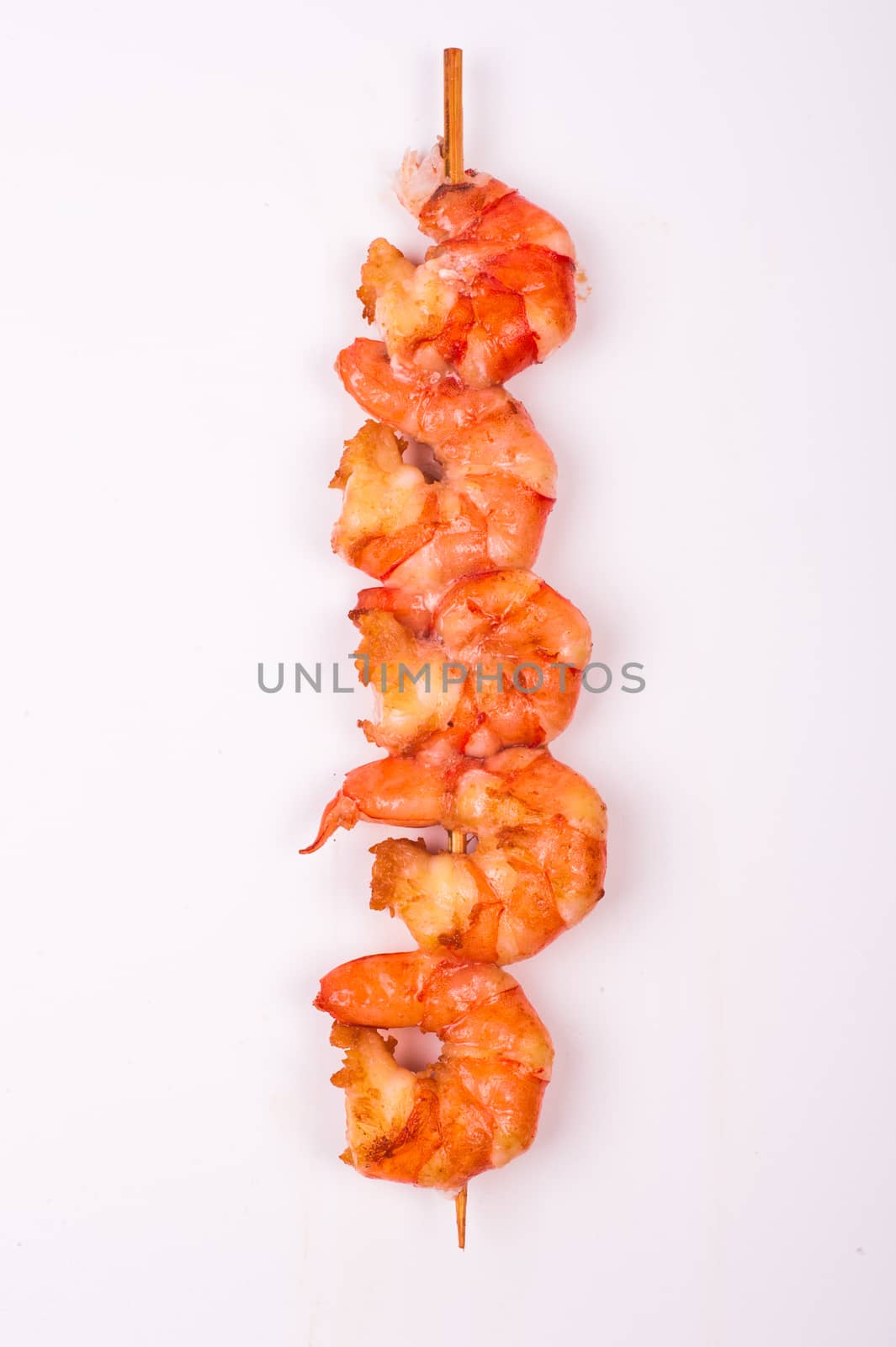 fried prawn skewer isolated on white background