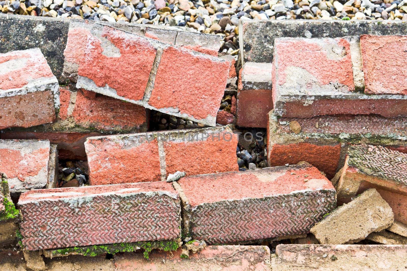 Pile of bricks from a collapsed wall