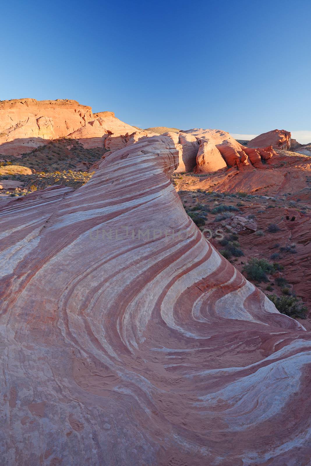 sunset light on sandstone features at fire wave in nevada