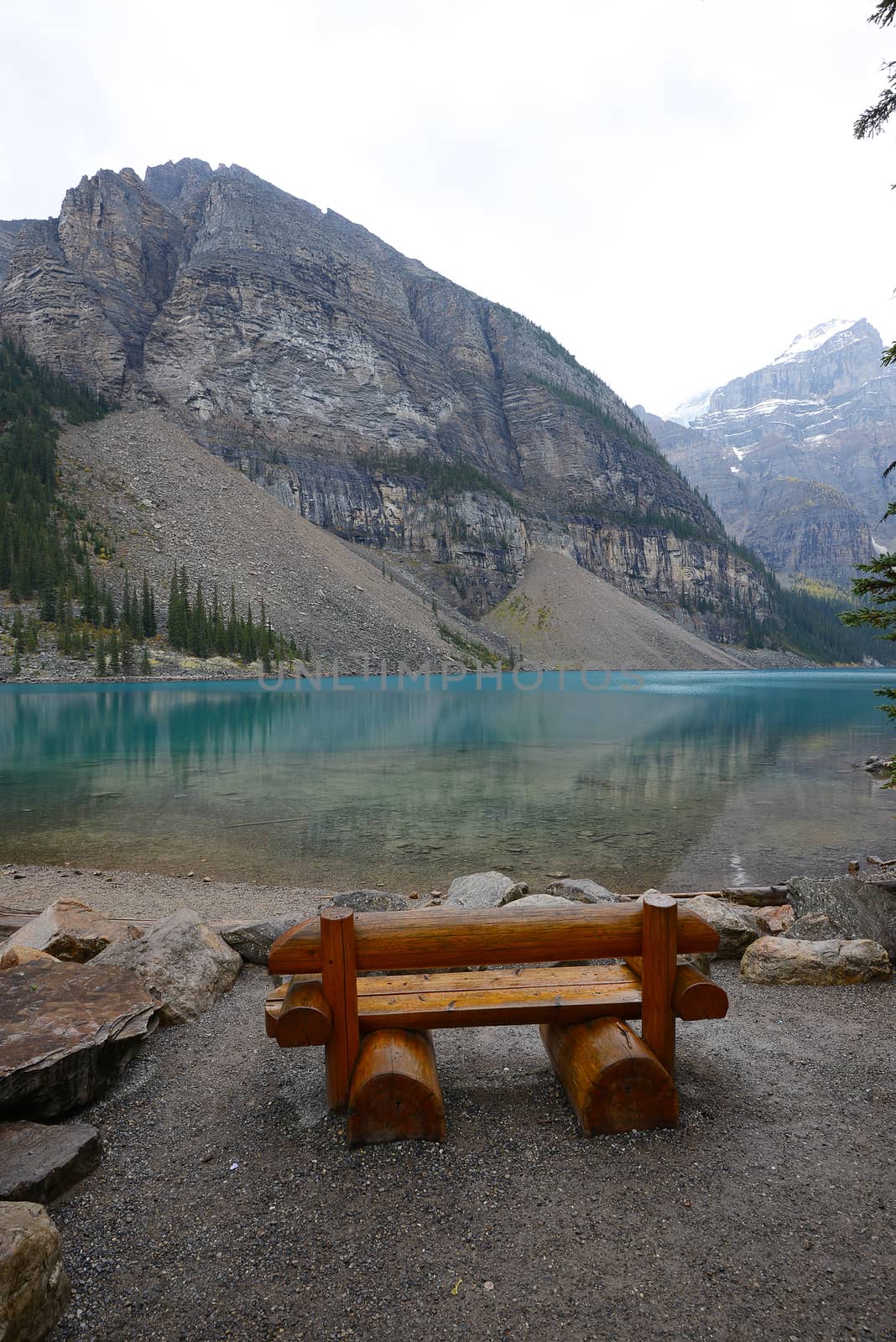 viewing chair at lake moraine in canada