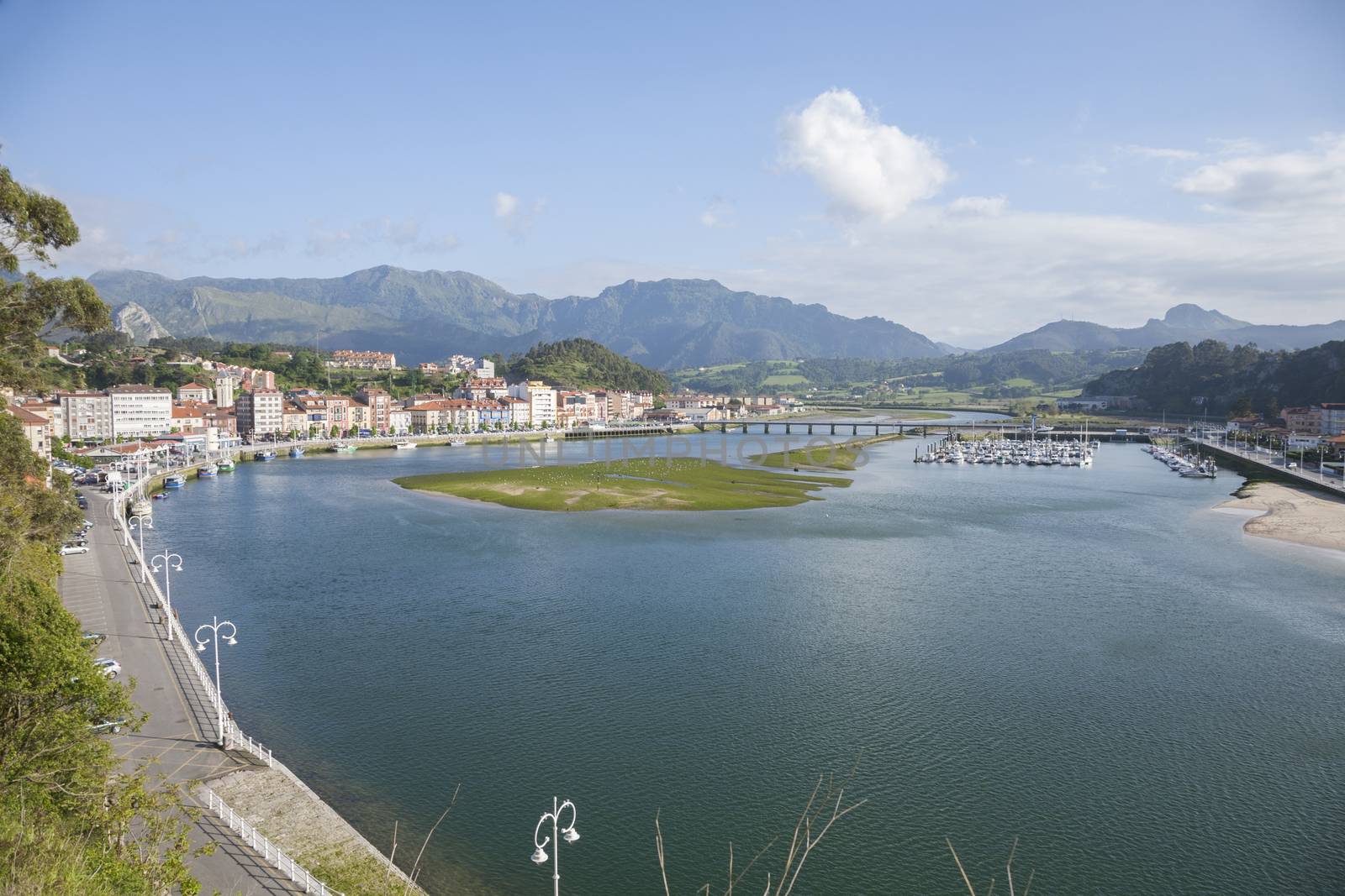 Ribadesella city waterfront next to Sella River in Asturias Spain Europe