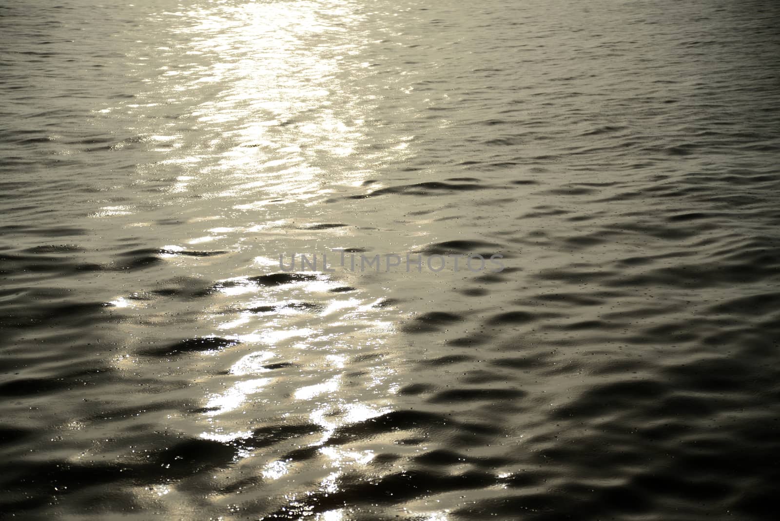 Photo of a water surface with rain drops and sunlight reflection. Taken in Riga, Latvia