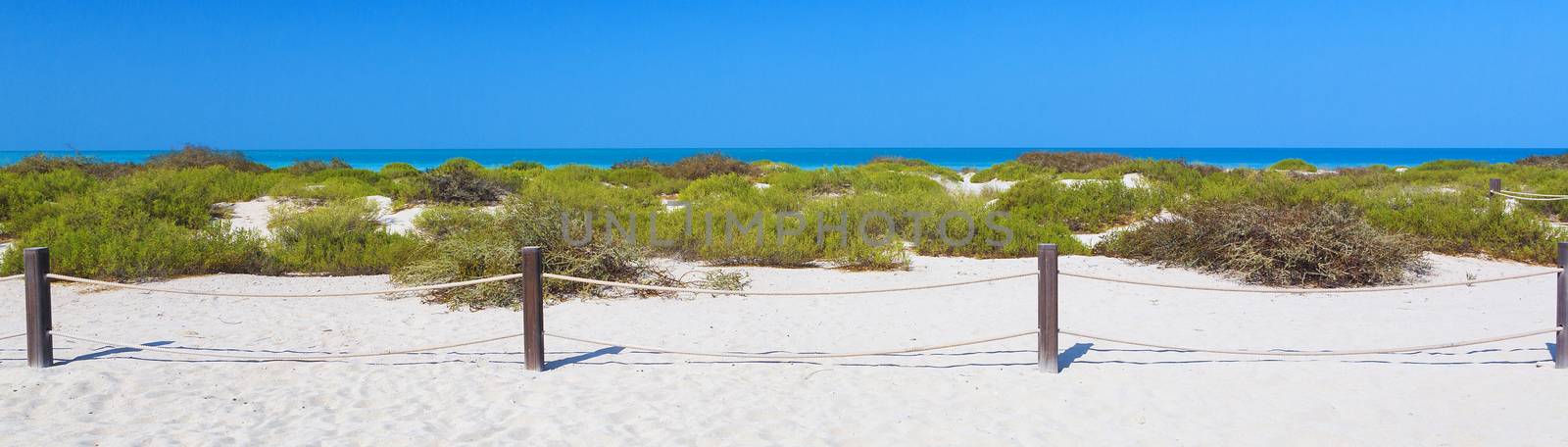 Panoramic view of beach with blue sky