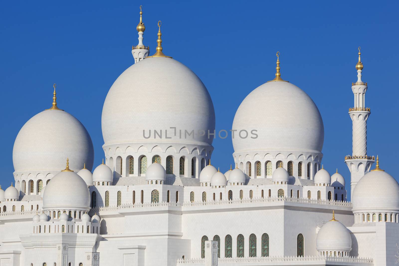 Part of Sheikh Zayed Grand Mosque with blue sky, UAE