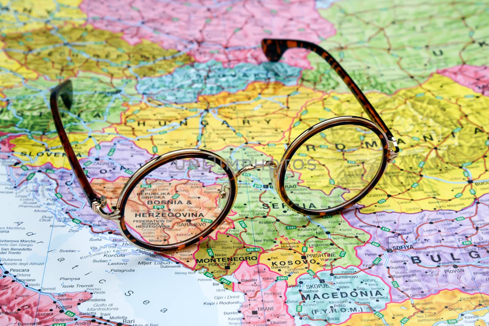 Glasses on a map of europe - Bosnia and Herzegovina by dk_photos