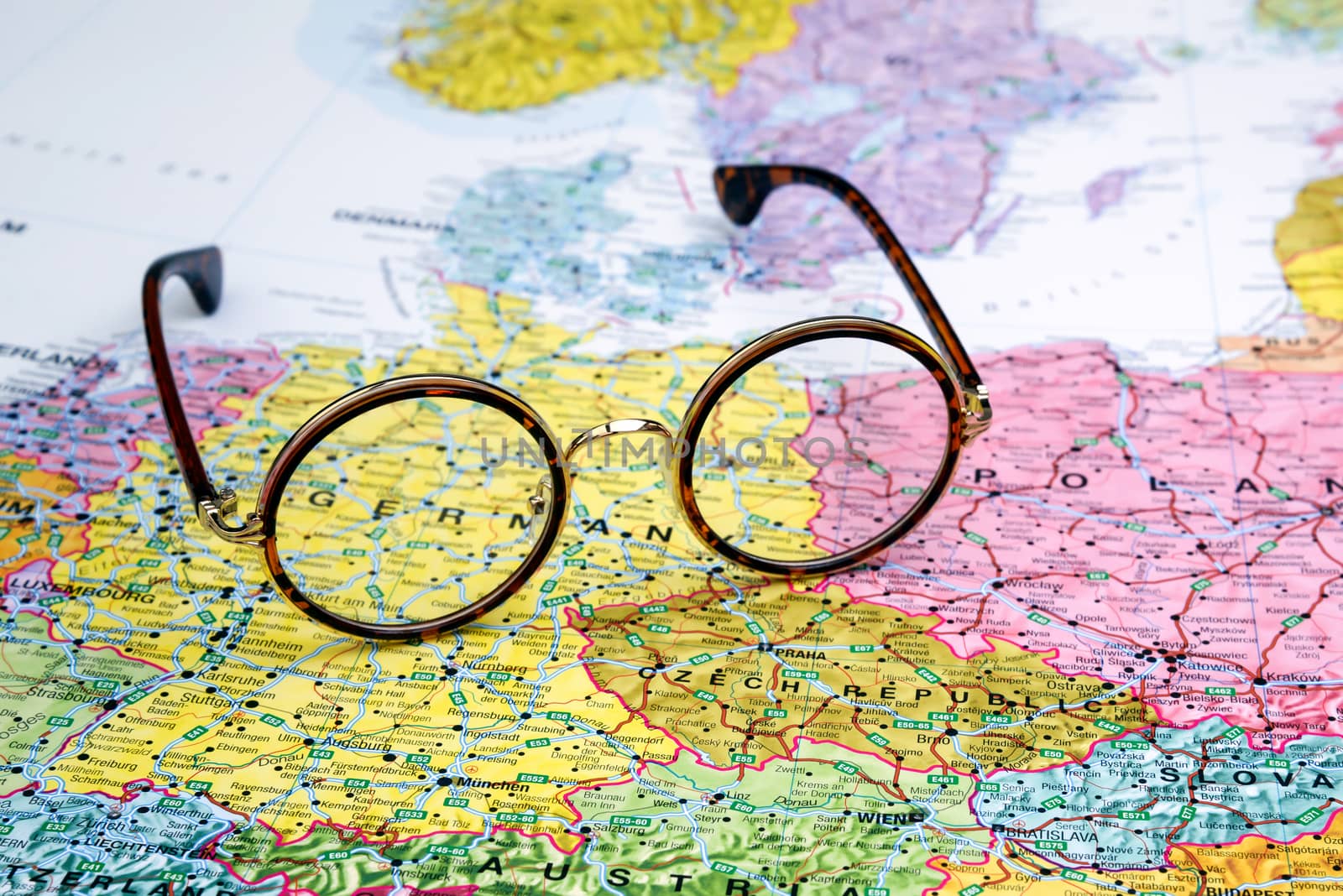 Glasses on a map of europe - Germany by dk_photos