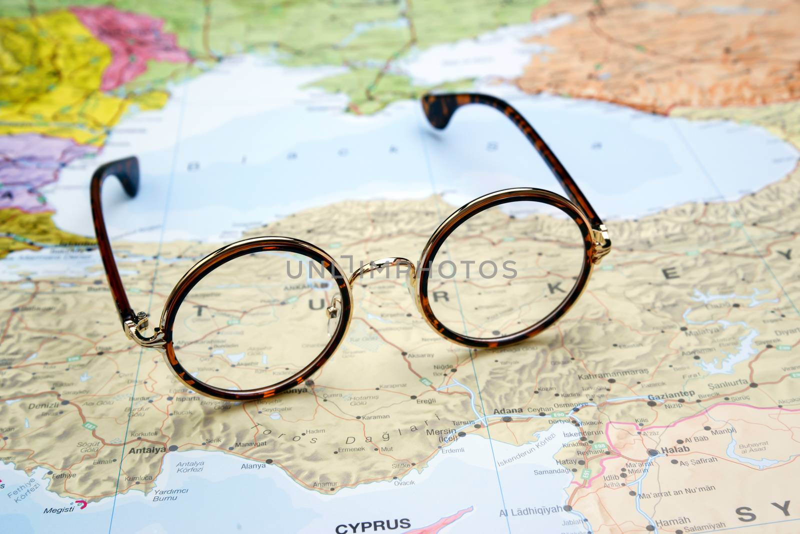 Glasses on a map of europe - Turkey by dk_photos