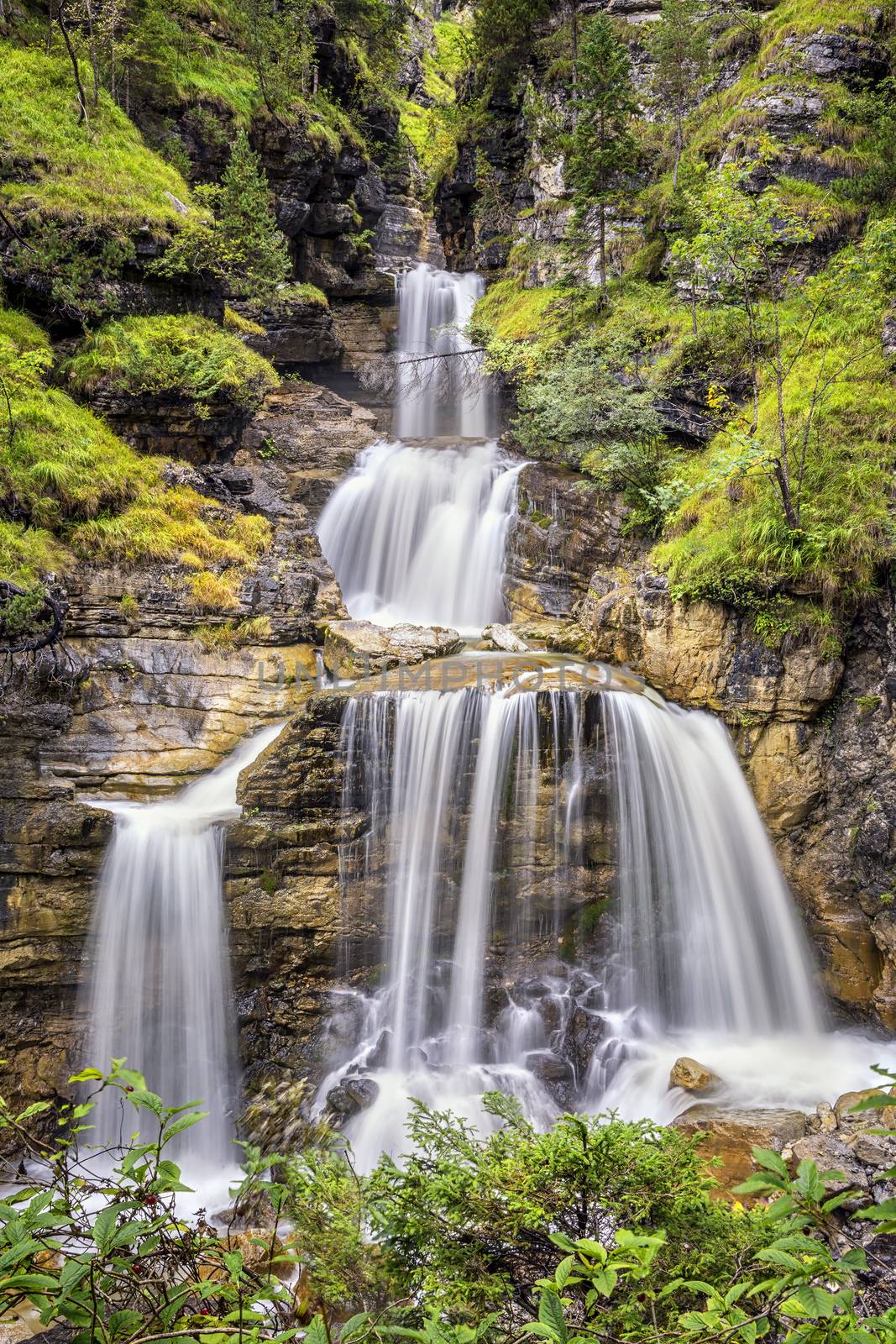 Longtime exposure of Kuhlfucht waterfall in Germany Bavaria