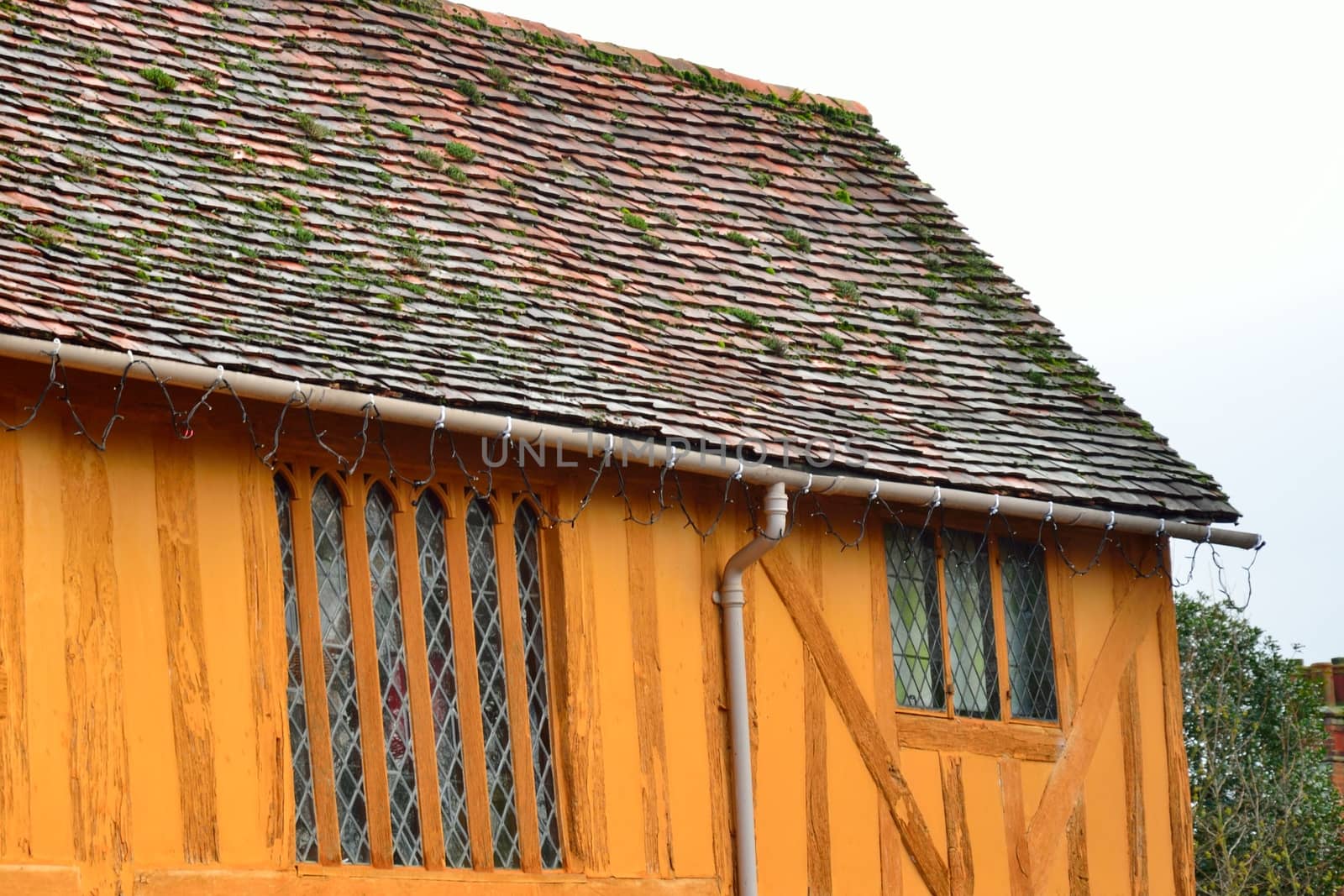 end of orange half timbered house