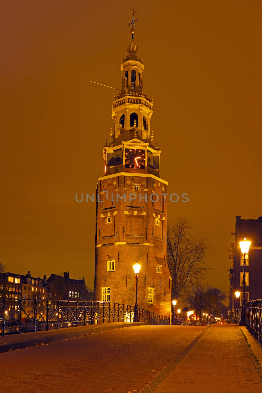 Water tower in Amsterdam in the Netherlands at night