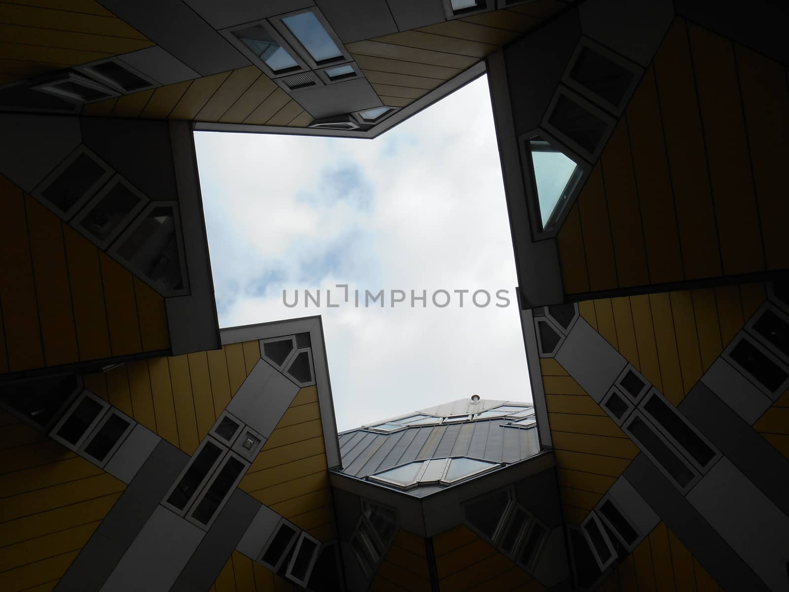 A view of the sky as can be seen between the Cubic houses, Rotterdam The Netherlands.

Picture taken on August 17, 2013.