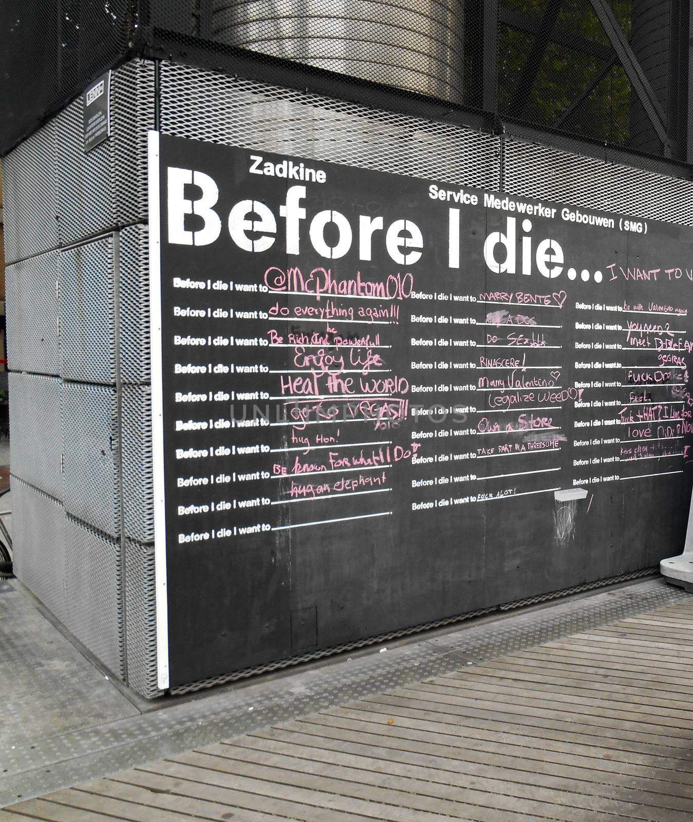 Close up view of the "Before I die..." Blackboard, Rotterdam, The Netherlands.

Picture taken on August 20, 2013.