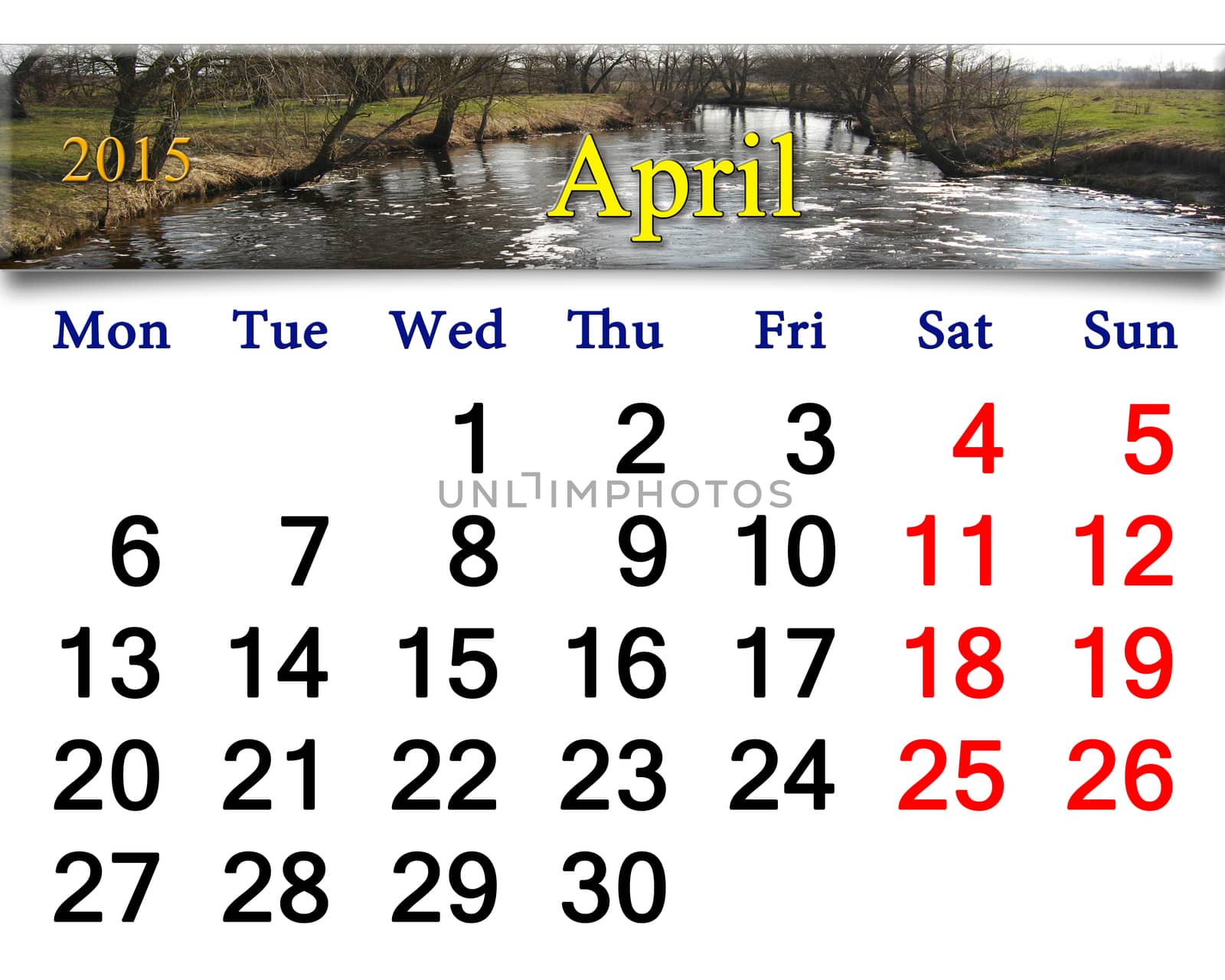 calendar for April of 2015 with image of flood by alexmak
