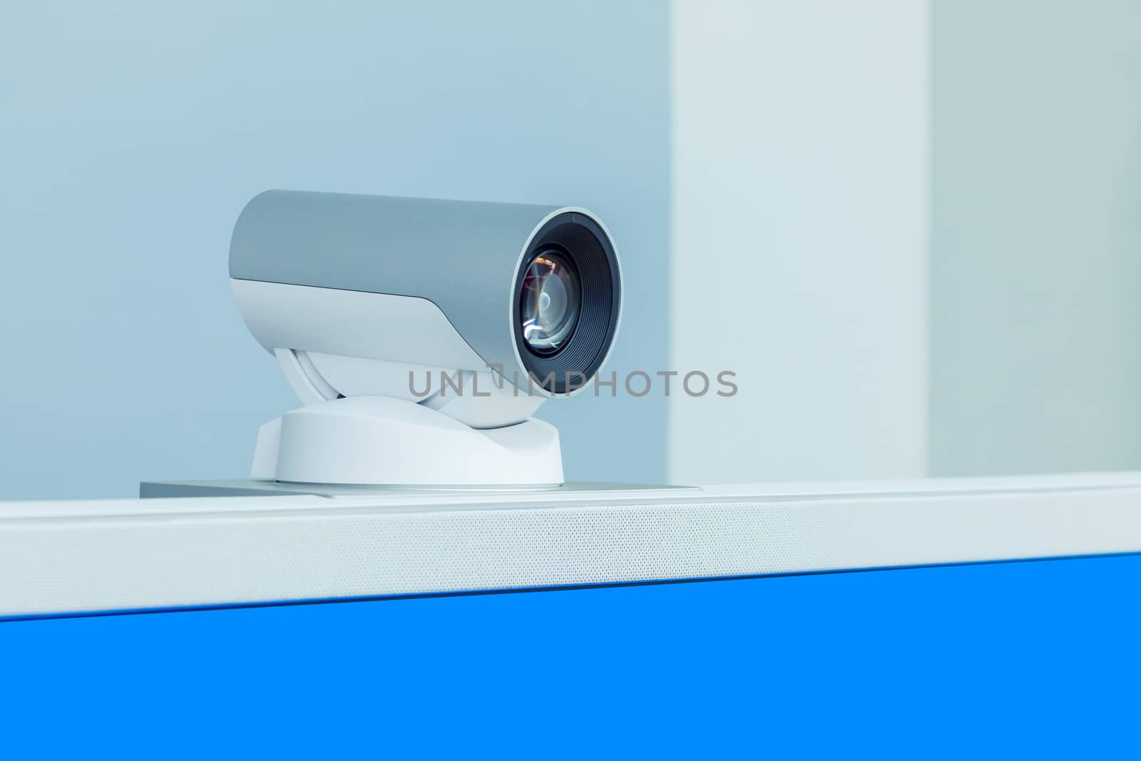 teleconference, video conference or telepresence camera with blue screen display