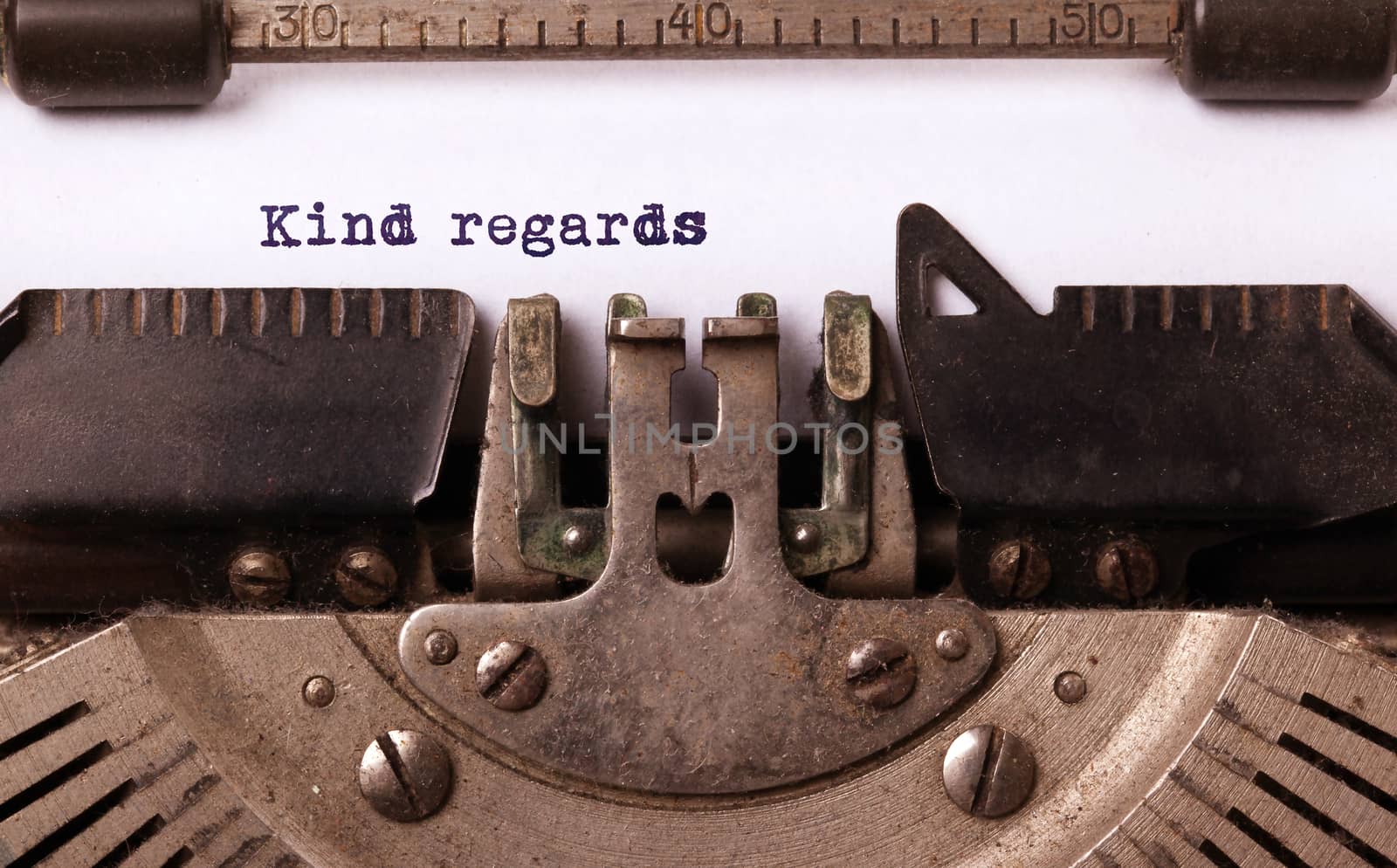 Vintage inscription made by old typewriter, kind regards