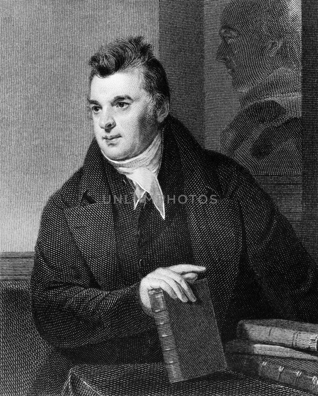 David Hosack (1769-1835) on engraving from 1835. Noted physician, botanist and educator. Engraved by A.B.Durrand and published in''National Portrait Gallery of Distinguished Americans Volume II'',USA,1835.
