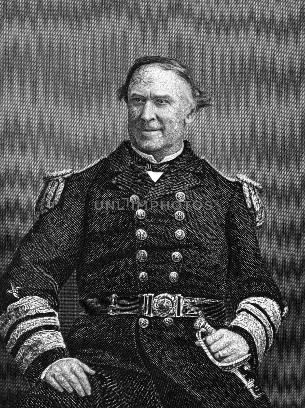 David Farragut (1801-1870) on engraving from 1873. Flag officer of the United States Navy during the American Civil War. Engraved by unknown artist and published in ''Portrait Gallery of Eminent Men and Women with Biographies'',USA,1873.