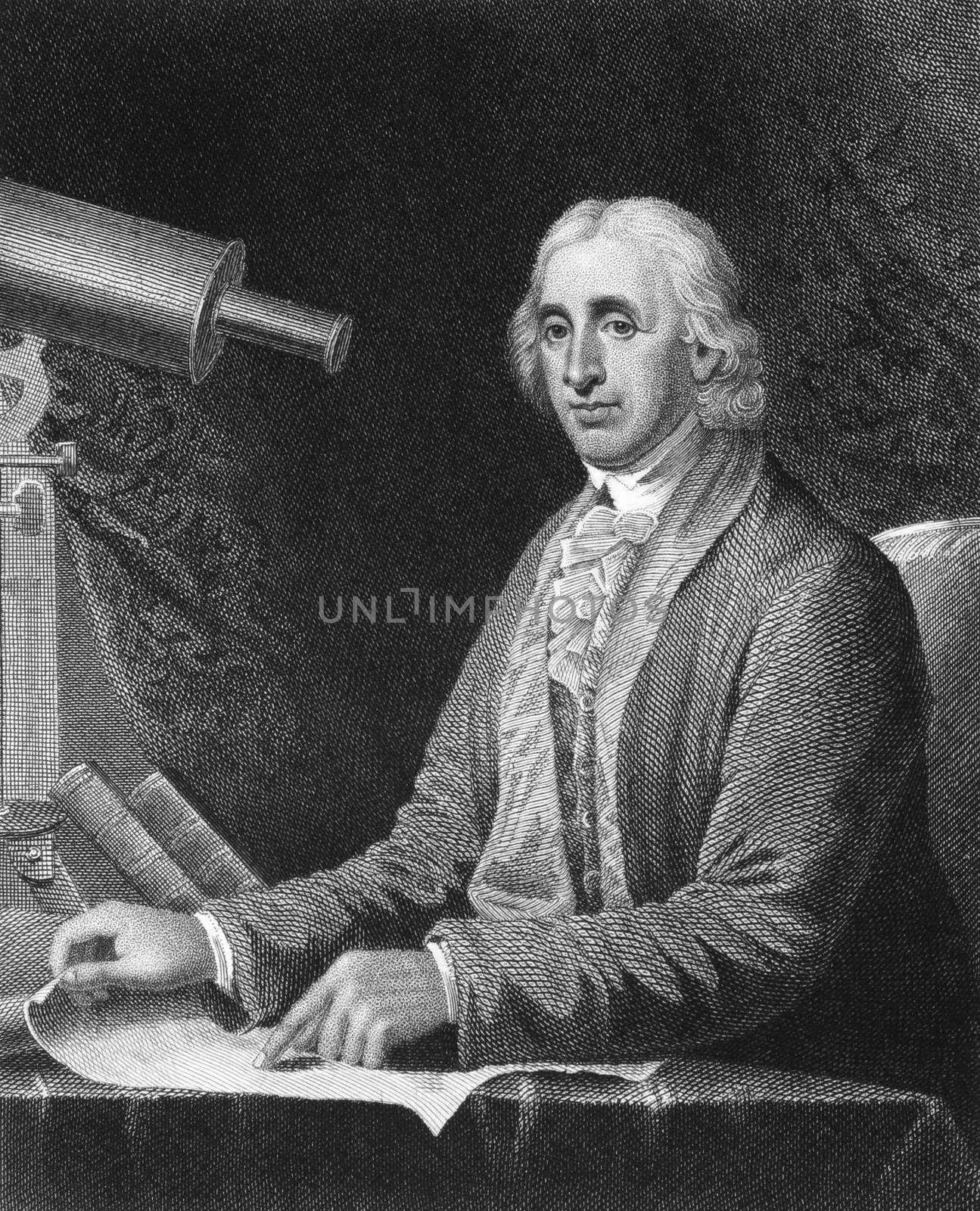 David Rittenhouse (1732-1796) on engraving from 1835. American astronomer, inventor, clockmaker, mathematician, surveyor, scientific instrument craftsman and public official. Engraved by J.B.Longacre and published in''National Portrait Gallery of Distinguished Americans Volume II'',USA,1835.