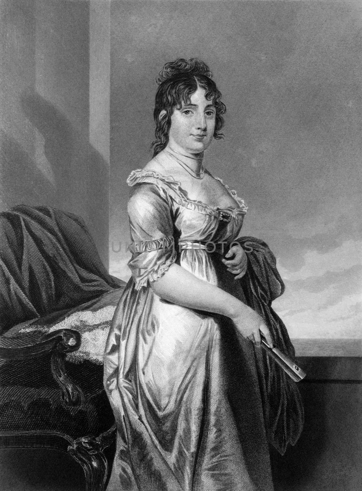 Dolley Madison (1768-1849) on engraving from 1873.  Wife of James Madison, President of the USA. Engraved by unknown artist and published in ''Portrait Gallery of Eminent Men and Women with Biographies'',USA,1873.