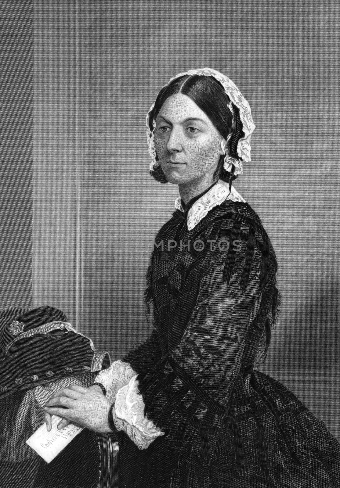 Florence Nightingale (1820-1910) on engraving from 1873. Celebrated English social reformer, statistician and  founder of modern nursing. Engraved by unknown artist and published in ''Portrait Gallery of Eminent Men and Women with Biographies'',USA,1873.