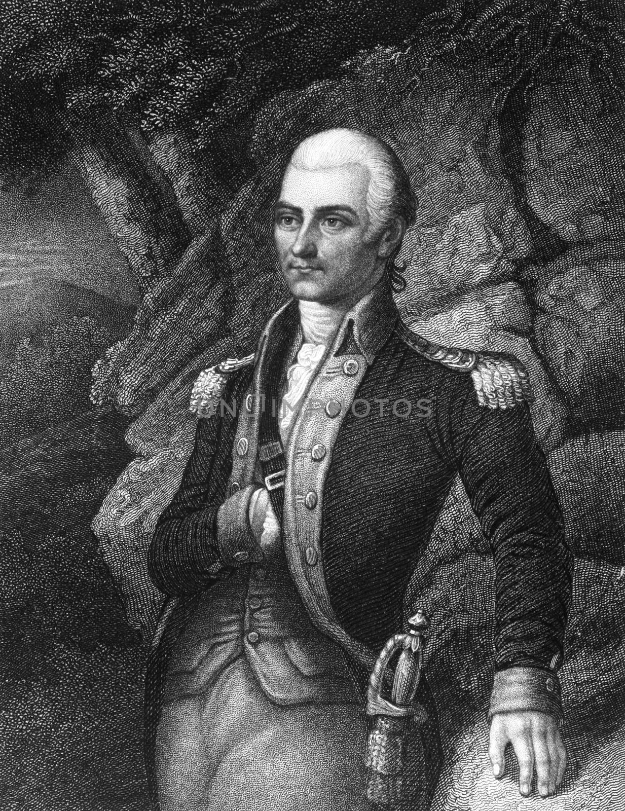 Francis Barber (1750-1783) on engraving from 1835.  Colonel in the Continental Army during the American Revolutionary War. Engraved by  and published in''National Portrait Gallery of Distinguished Americans Volume II'',USA,1835.
