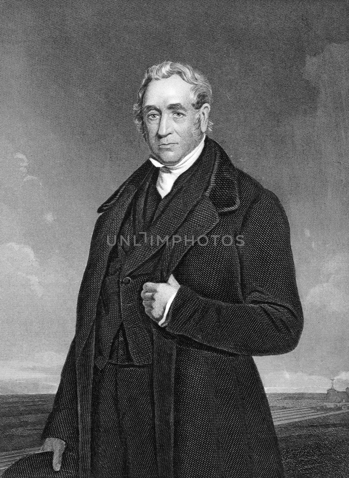 George Stephenson (1781-1848) on engraving from 1873. English civil engineer and mechanical engineer who built the first public inter-city railway line in the world to use steam locomotives. Engraved by unknown artist and published in ''Portrait Gallery of Eminent Men and Women with Biographies'',USA,1873.