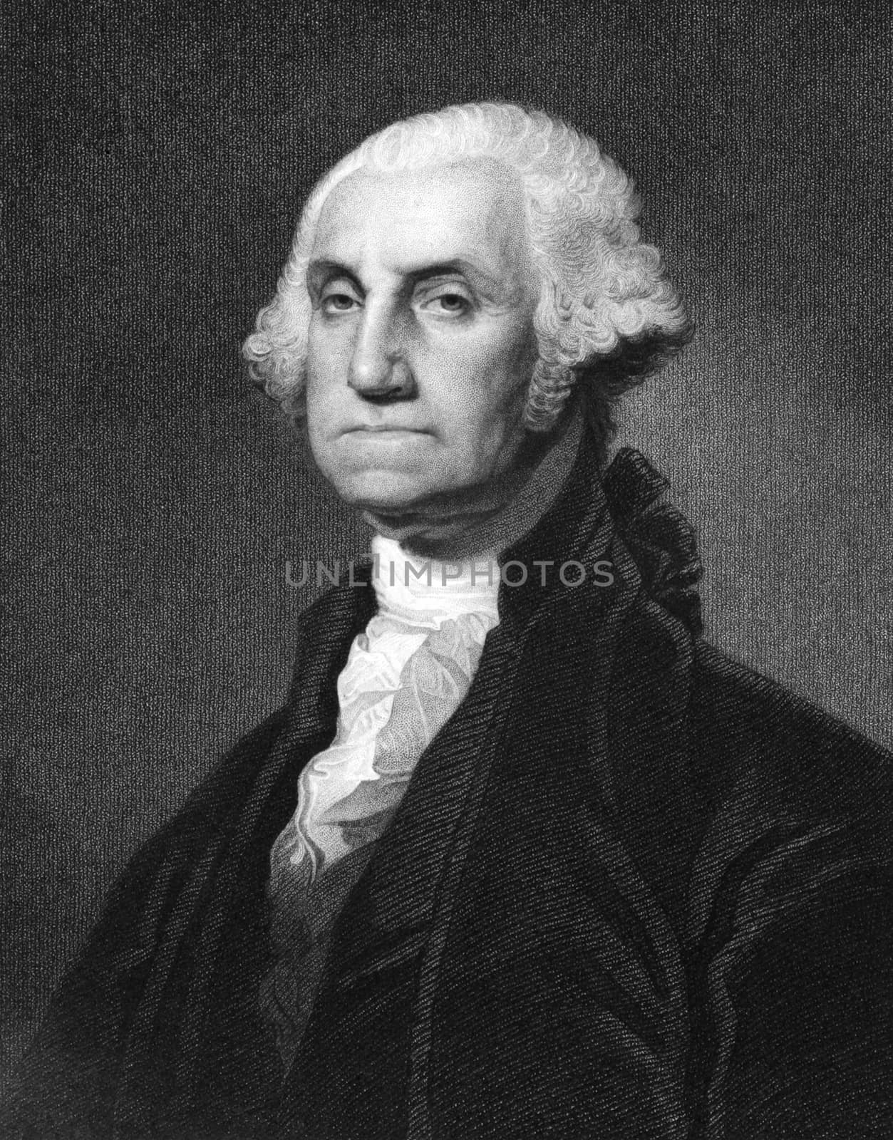 George Washington (1731-1799) on engraving from 1873. First President of the U.S.A. during 1789-1797  and commander of the Continental Army in the American Revolutionary War during 1775-1783. Engraved by unknown artist and published in ''Portrait Gallery of Eminent Men and Women with Biographies'',USA,1873.