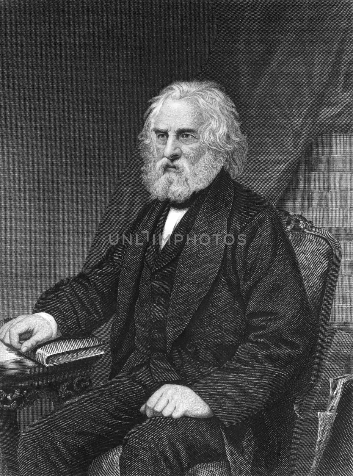 Henry Wadsworth Longfellow (1807-1882) on engraving from 1873. American poet and educator. Engraved by unknown artist and published in ''Portrait Gallery of Eminent Men and Women with Biographies'',USA,1873.