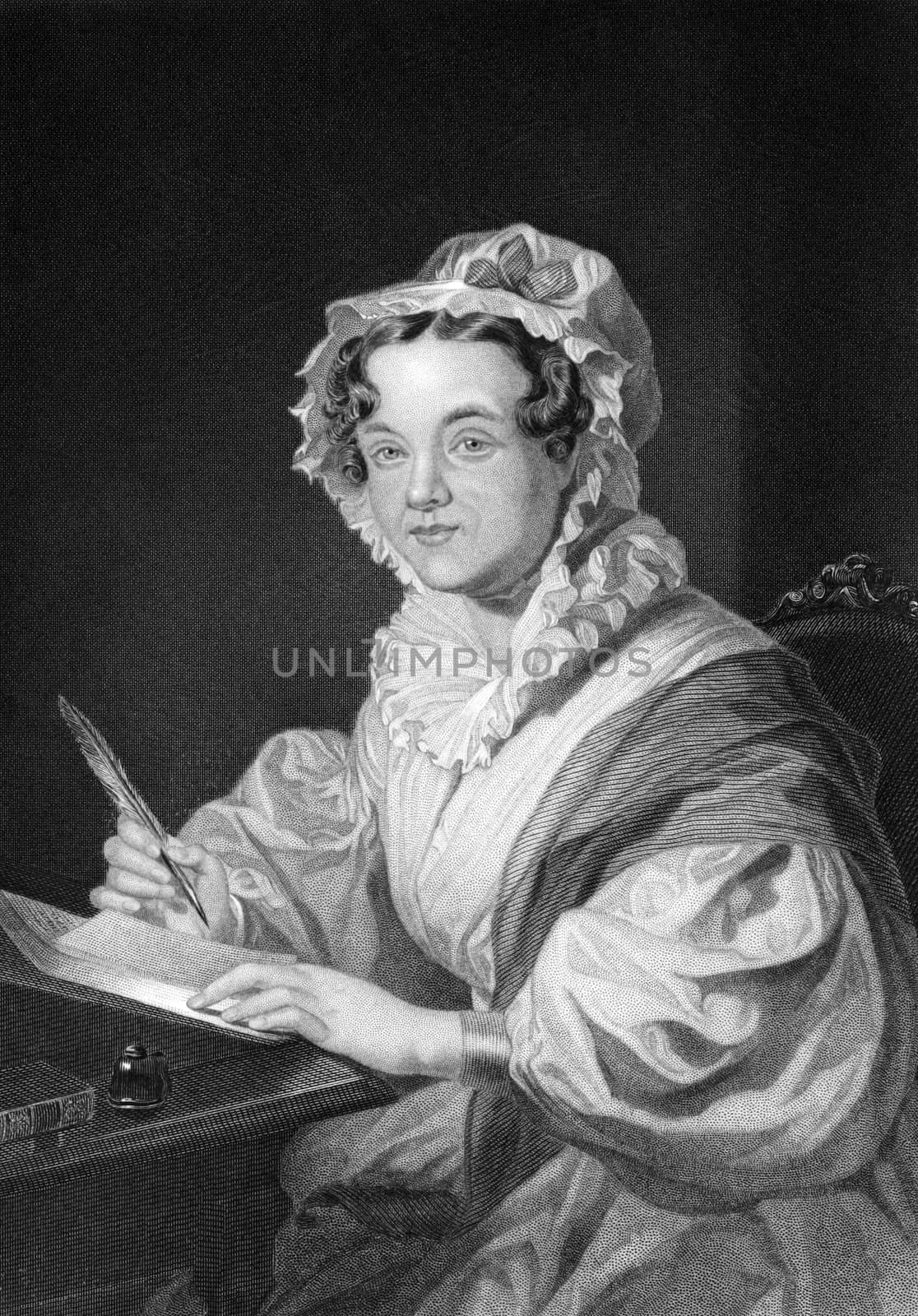 Mary Russell Mitford (1787-1855) on engraving from 1873. English author and dramatist. Engraved by unknown artist and published in ''Portrait Gallery of Eminent Men and Women with Biographies'',USA,1873.