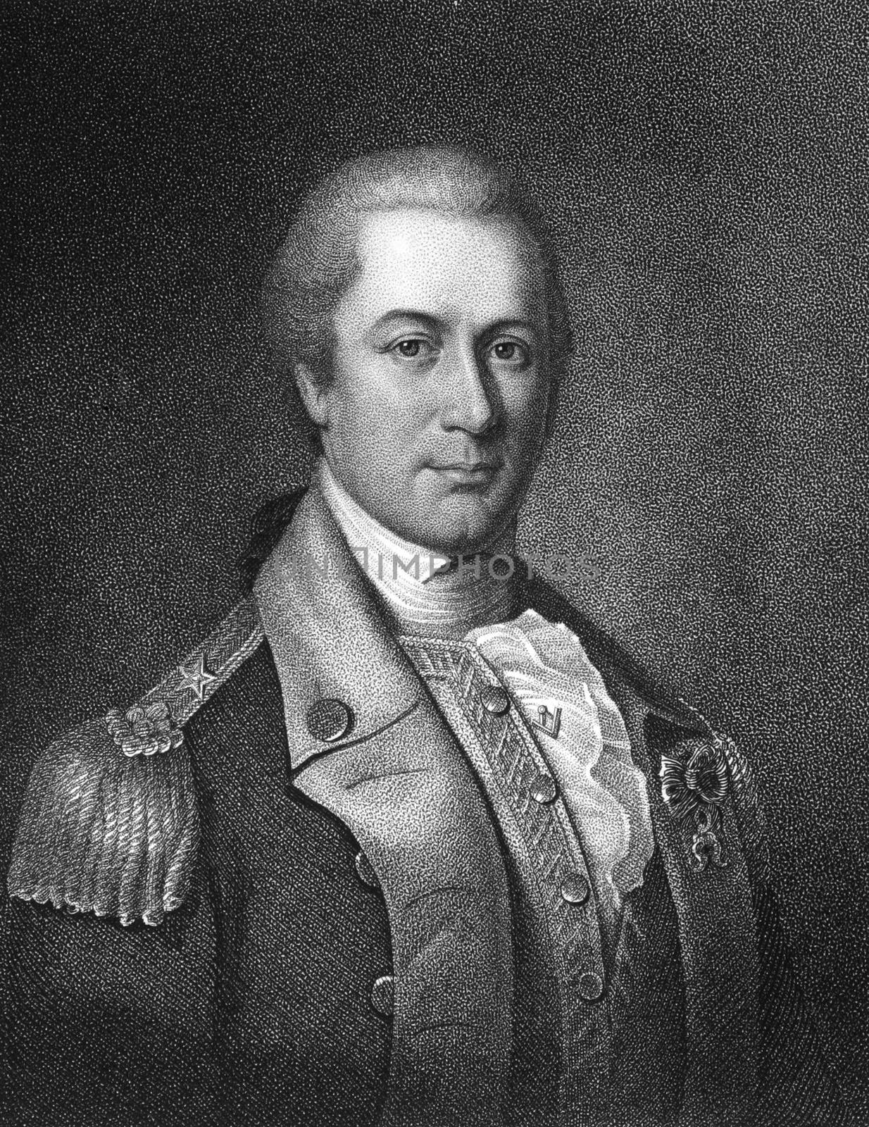 Otho Holland Williams (1749-1794) on engraving from 1835. Continental Army officer in the American Revolutionary War. Engraved by J.B.Longacre and published in''National Portrait Gallery of Distinguished Americans Volume II'',USA,1835.