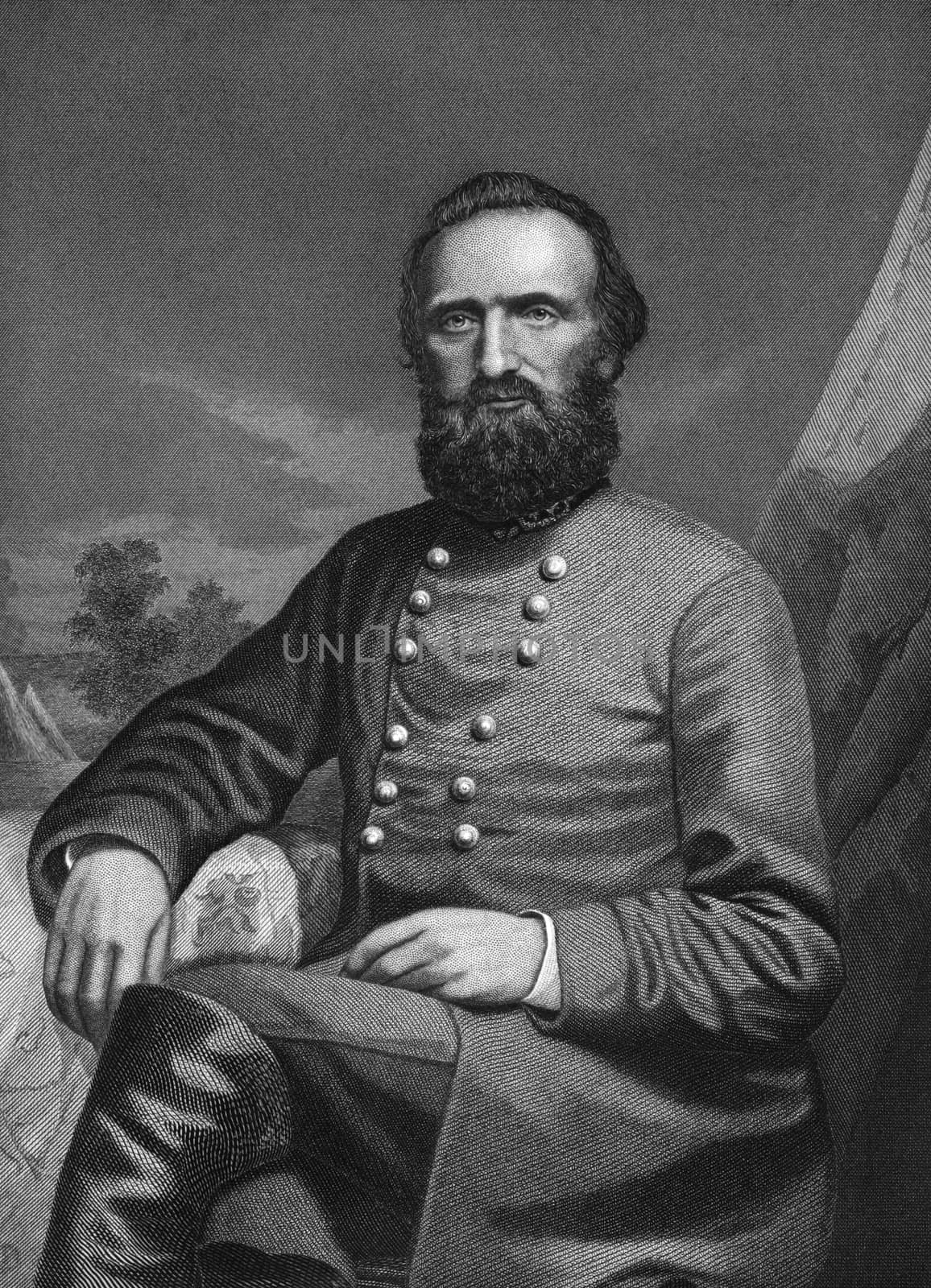 Thomas Jonathan "Stonewall" Jackson (1824-1863) on engraving from 1873. One of the best known Confederate generals during the American Civil War. Engraved by unknown artist and published in ''Portrait Gallery of Eminent Men and Women with Biographies'',USA,1873.