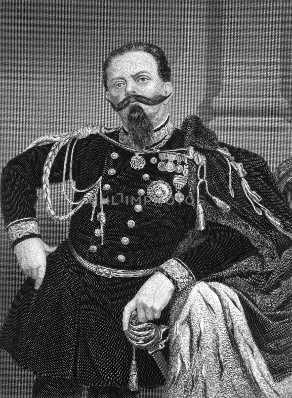 Victor Emmanuel II of Italy (1820-1878) on engraving from 1873. First king of a united Italy since the 6th century during 1861-1878. Engraved by unknown artist and published in ''Portrait Gallery of Eminent Men and Women with Biographies'',USA,1873.