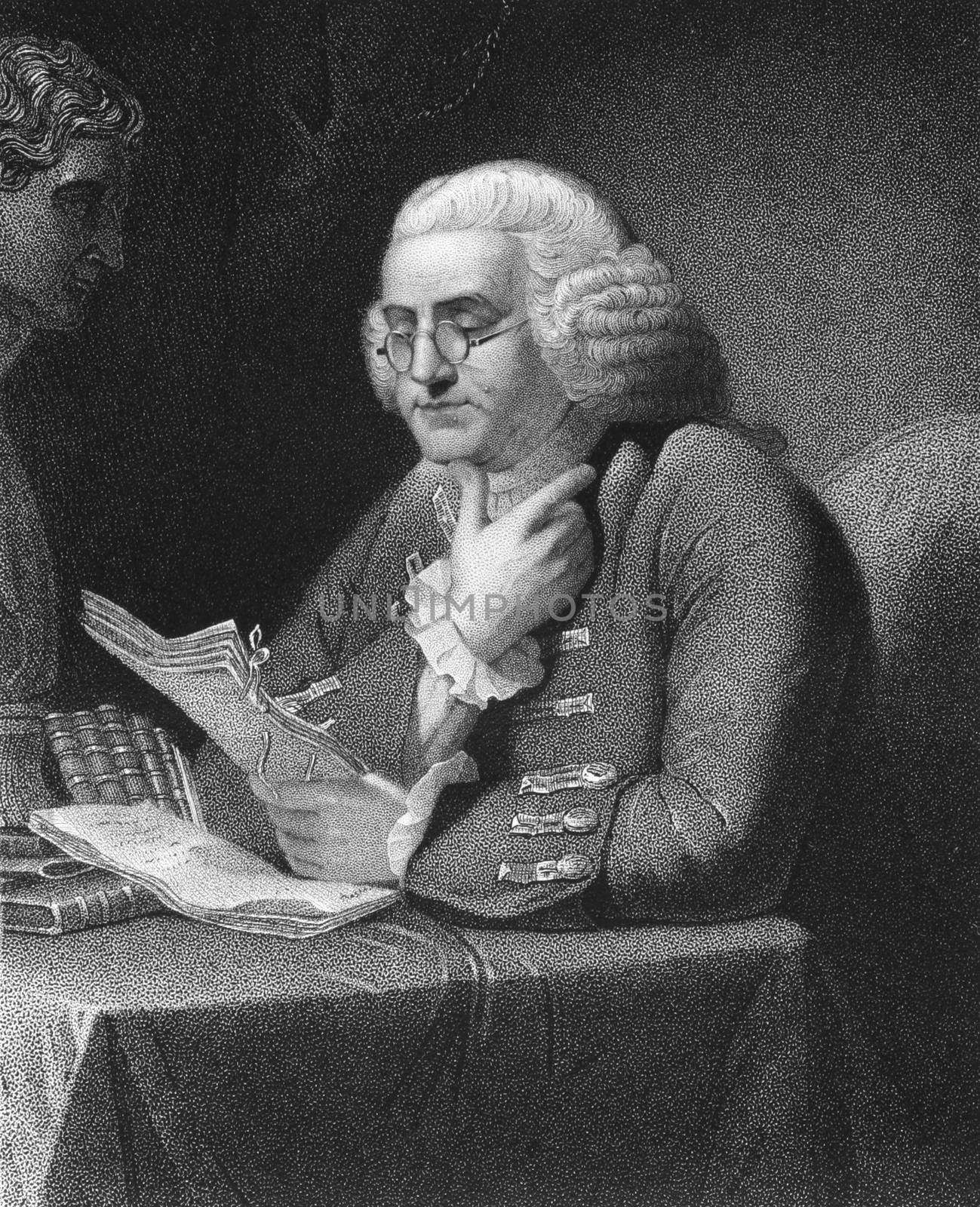 Benjamin Franklin (1706-1790) on engraving from 1835. One of the Founding Fathers of the United States. Engraved by T.B.Welch and published in ''National Portrait Gallery of Distinguished Americans Volume II'',USA,1835.