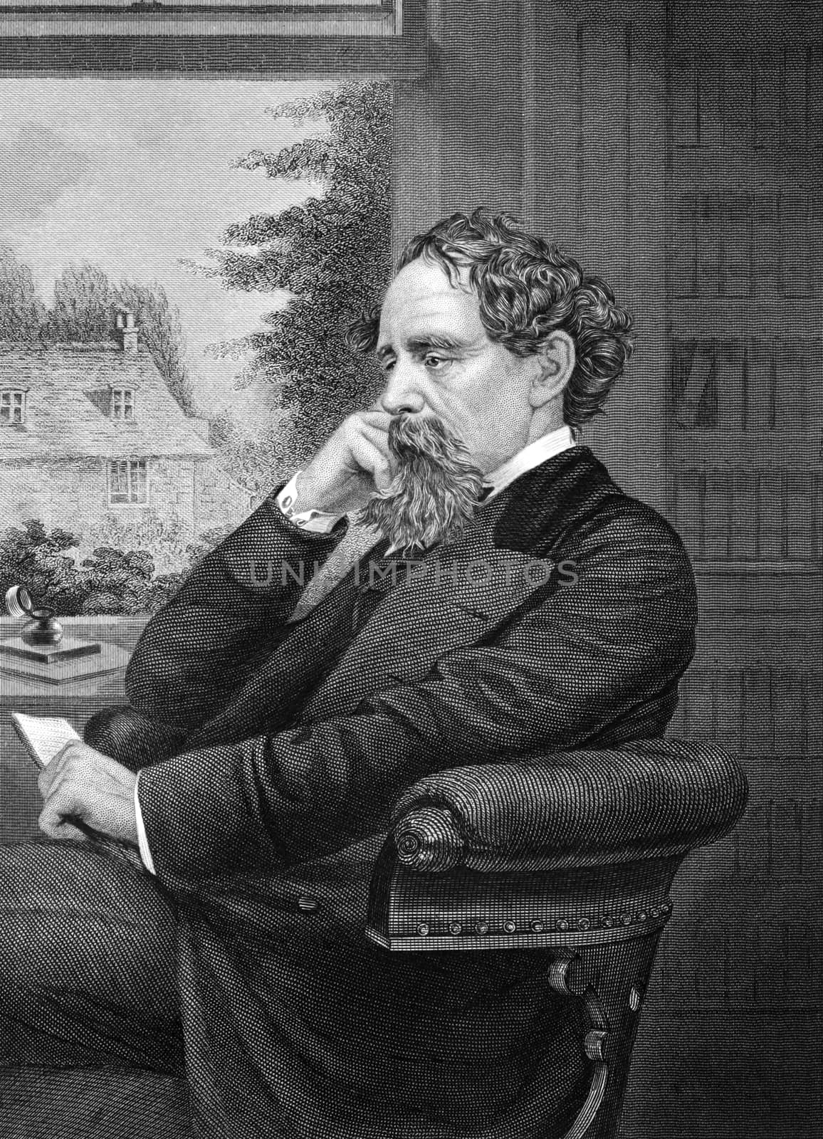 Charles Dickens (1812-1870) on engraving from 1873.  English writer and social critic. Engraved by unknown artist and published in ''Portrait Gallery of Eminent Men and Women with Biographies'',USA,1873.