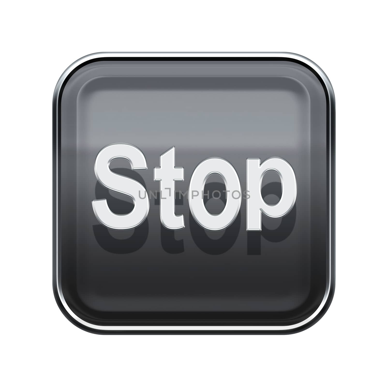 Stop icon glossy grey, isolated on white background