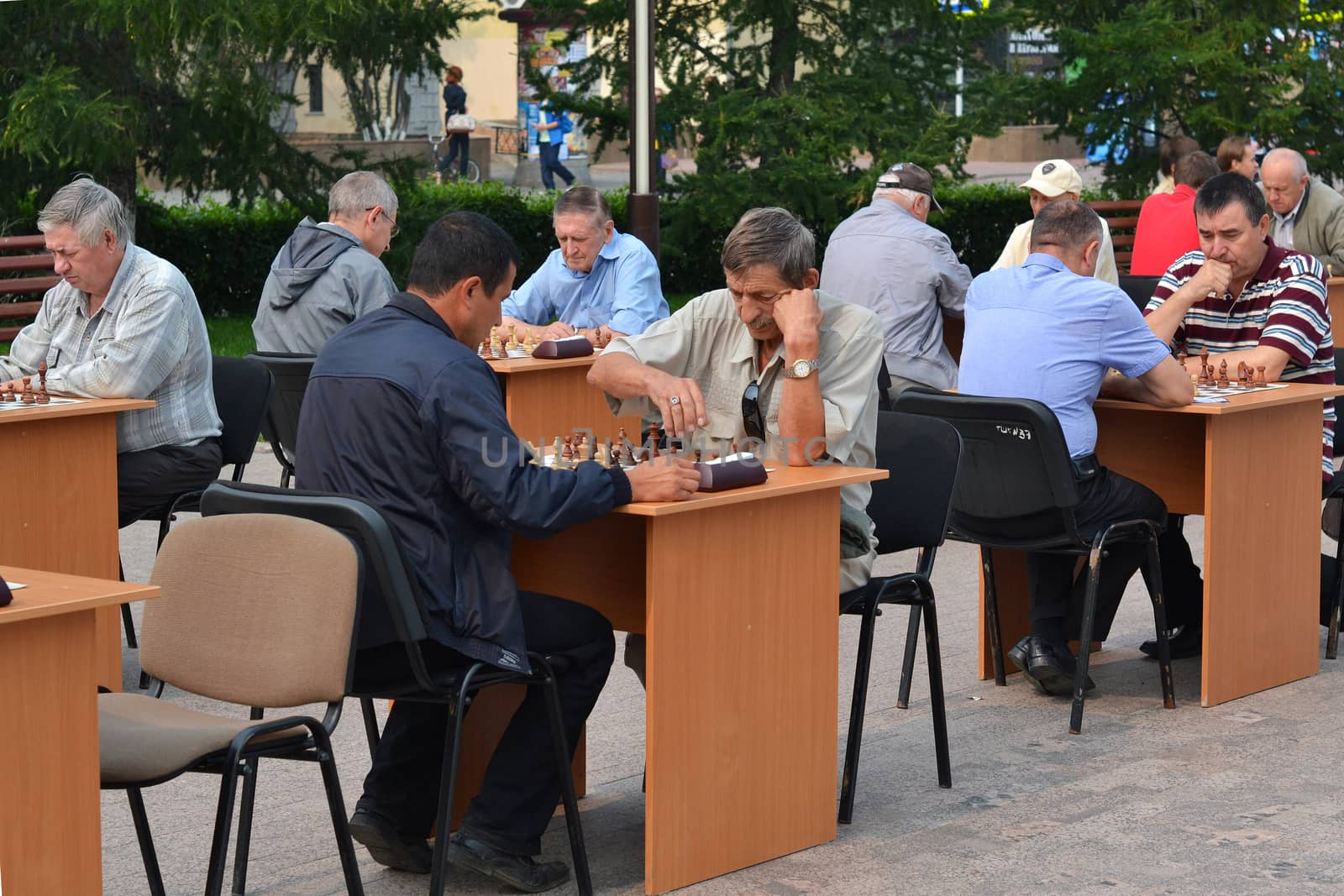 Chess tournament on the street in the summer