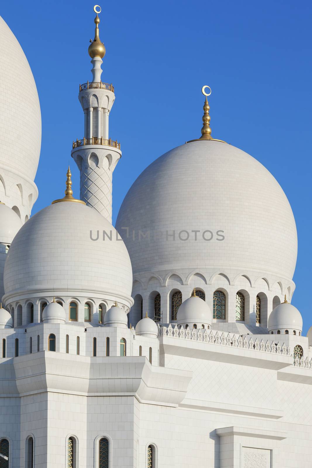 Part of Sheikh Zayed Grand Mosque with blue sky, UAE