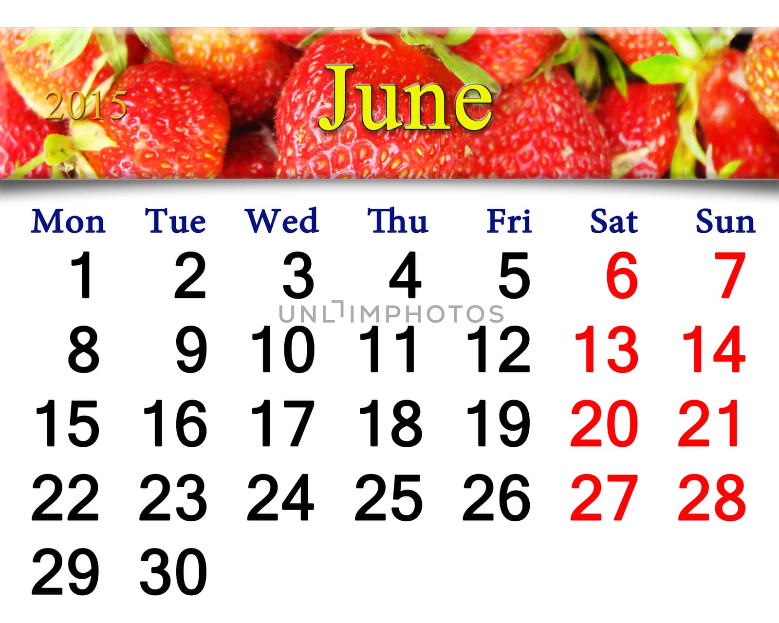 calendar for the June of 2015 year with strawberry by alexmak
