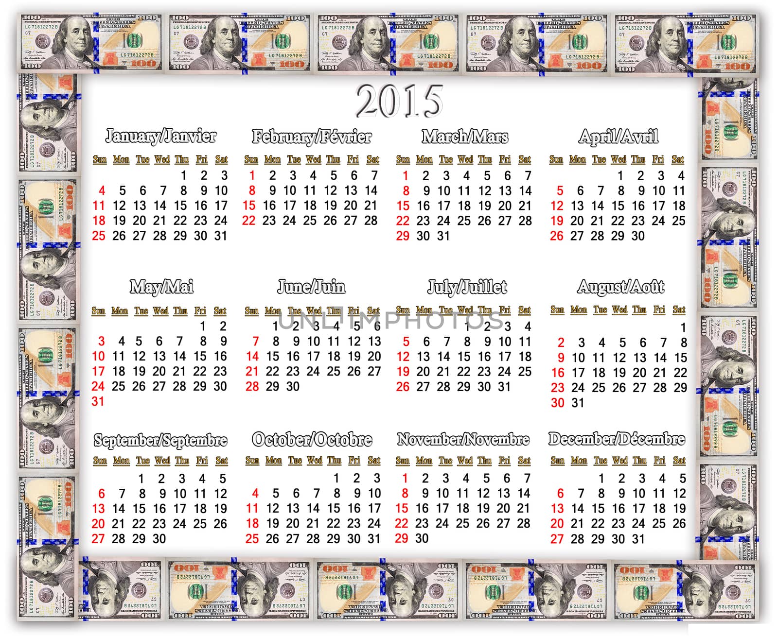 Frame from the dollars and calendar for 2015 year by alexmak