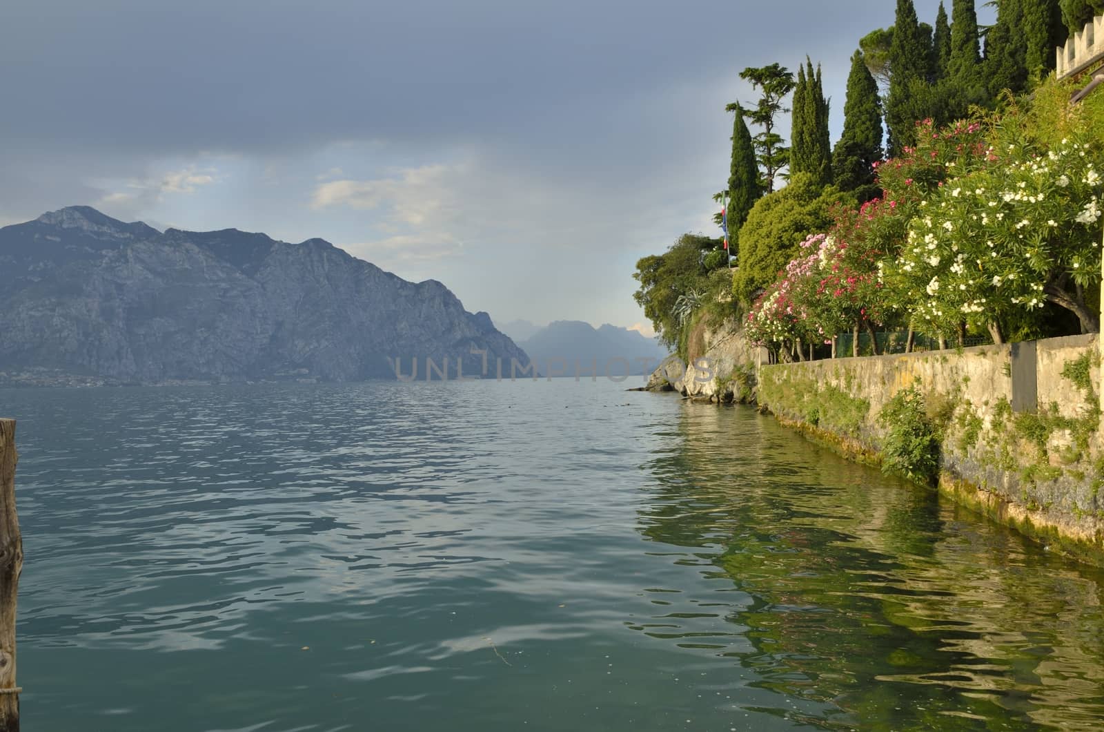 Beautiful view of the Lake Garda in Malcesine in Italy