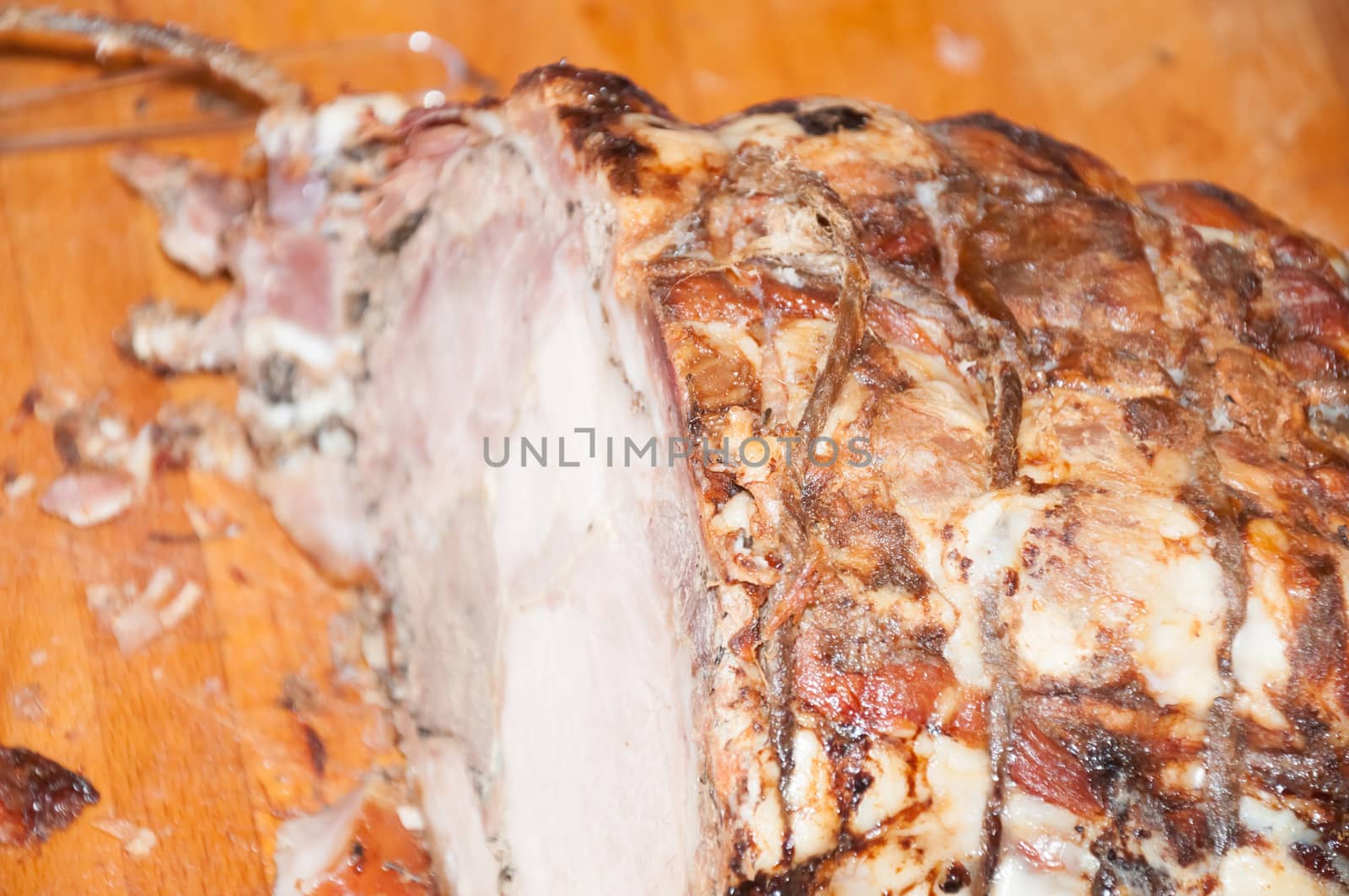 beautiful roasted pork on cutting board