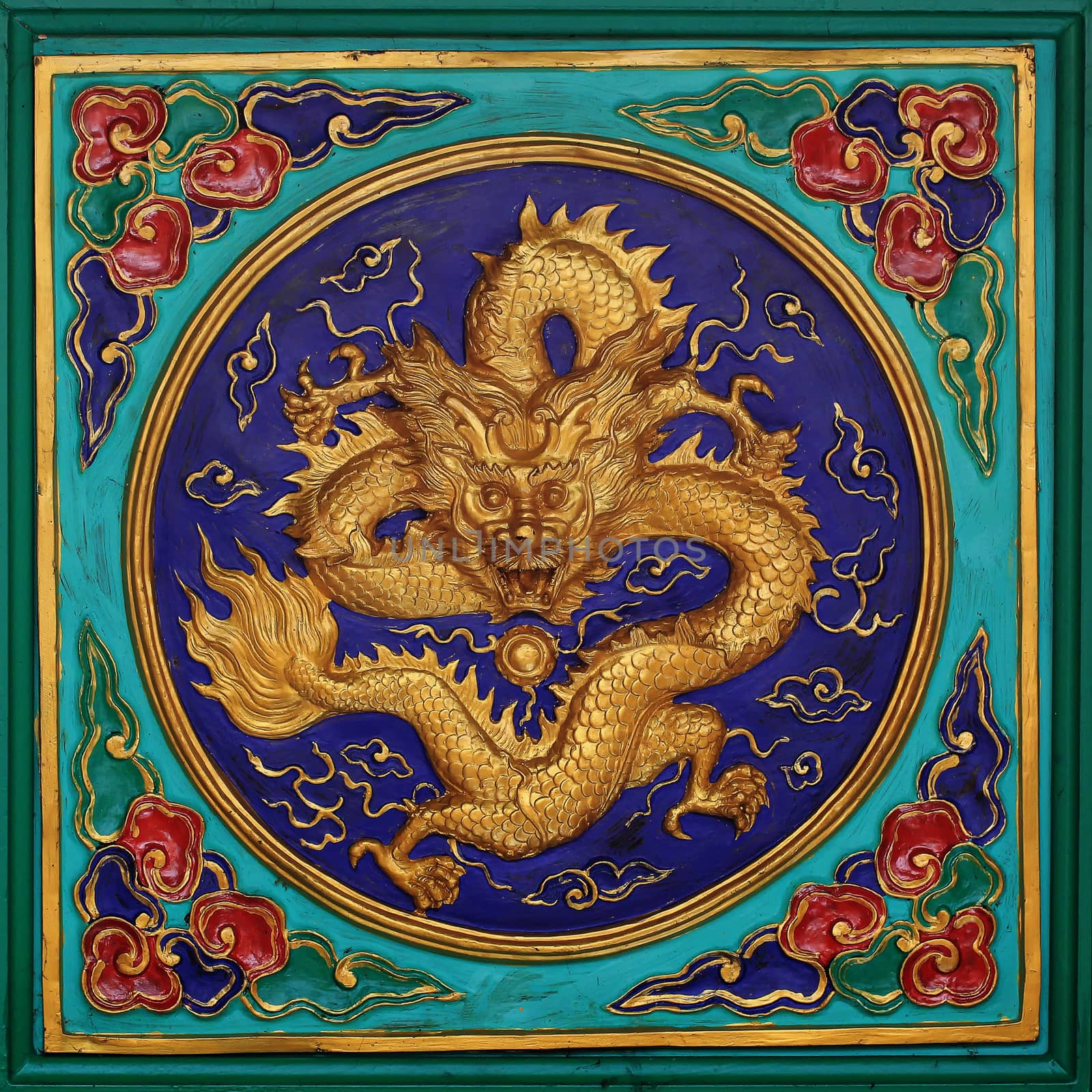 Chinese golden dragon as background