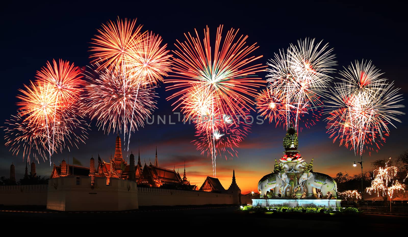 beautiful firework over the temple