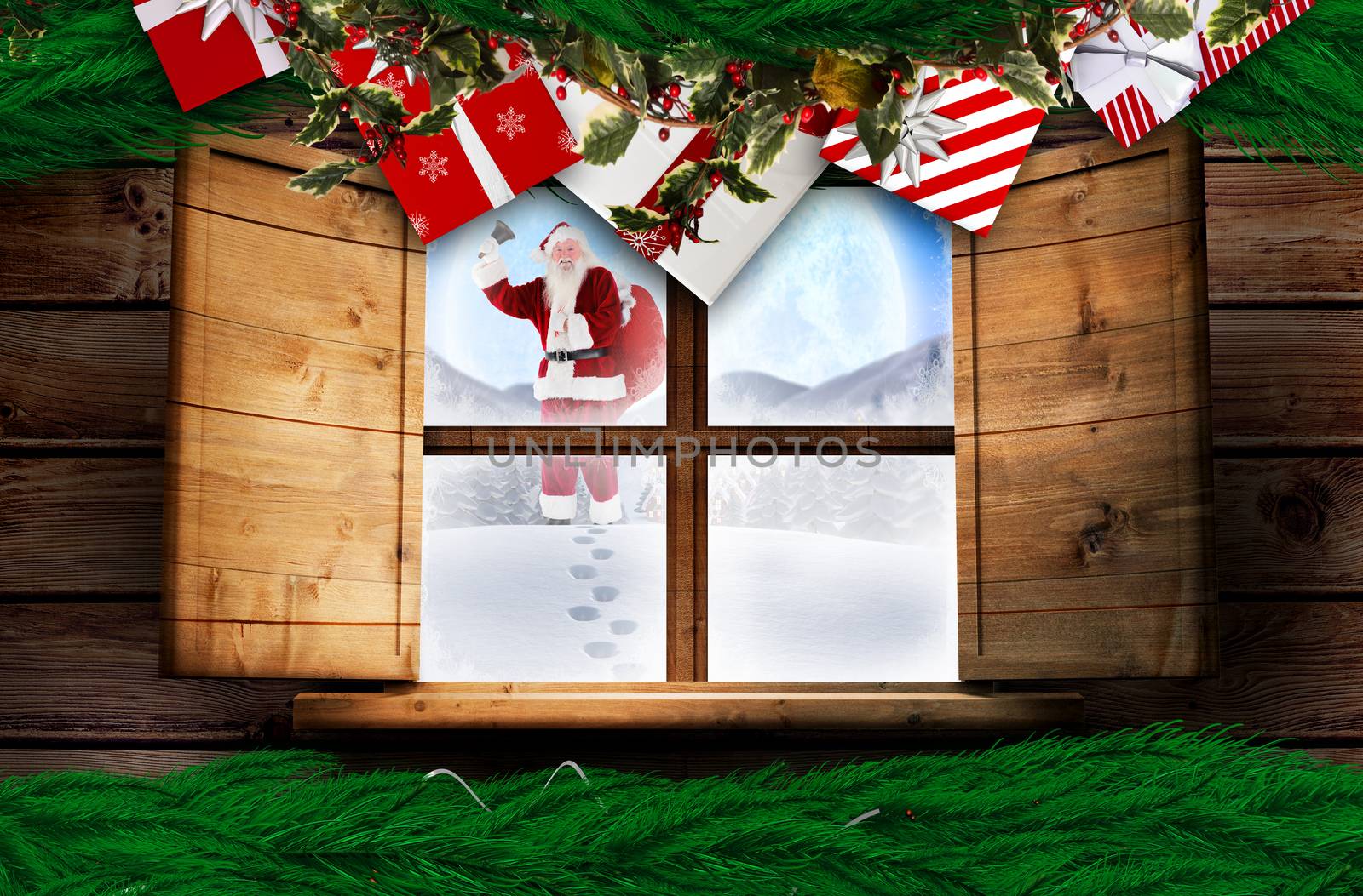 Composite image of santa delivery presents to village by Wavebreakmedia