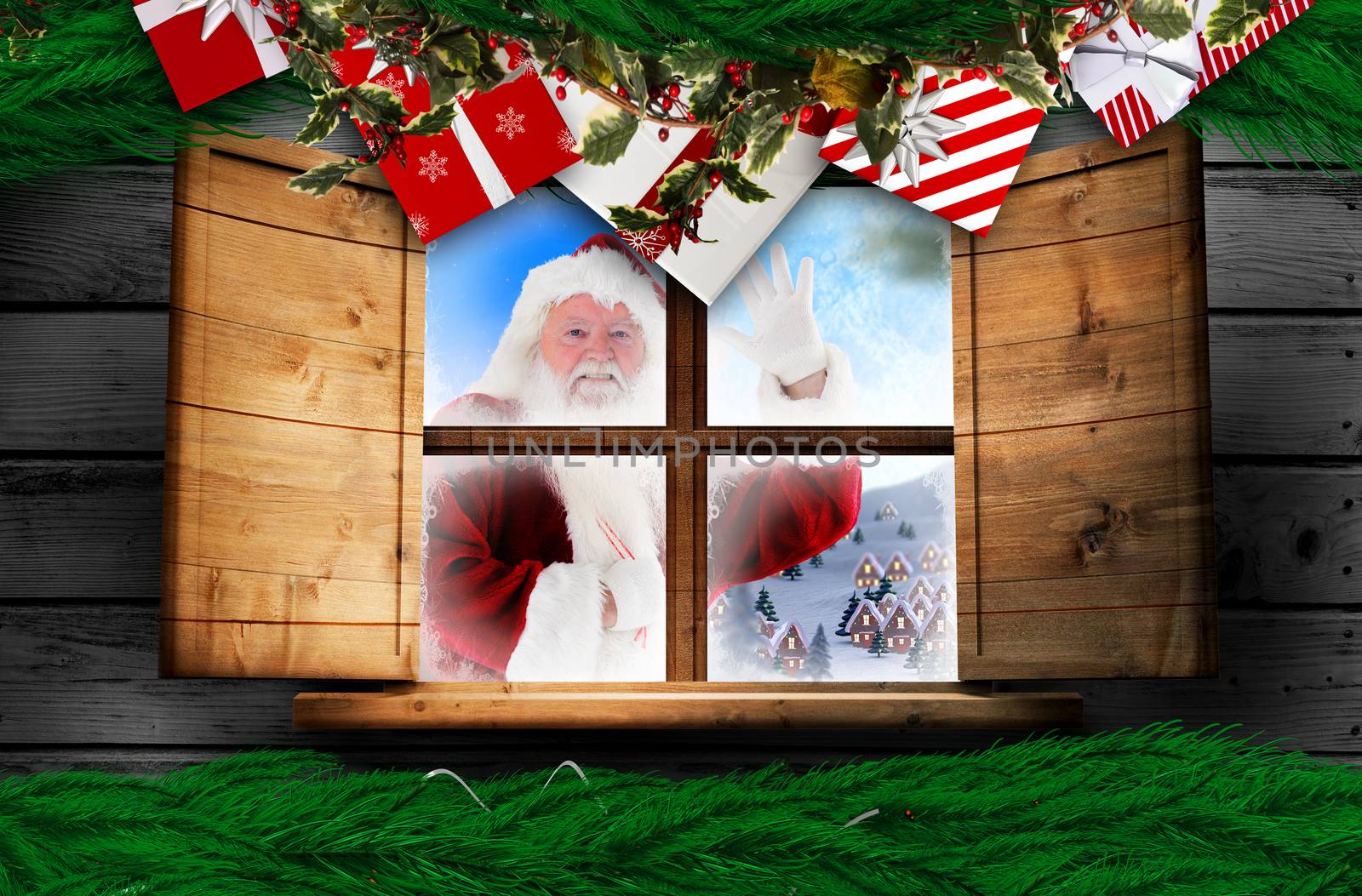 Composite image of santa delivery presents to village by Wavebreakmedia