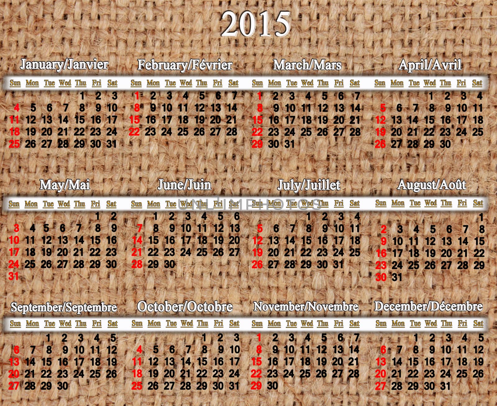 office calendar for 2015 year on the background of sacking