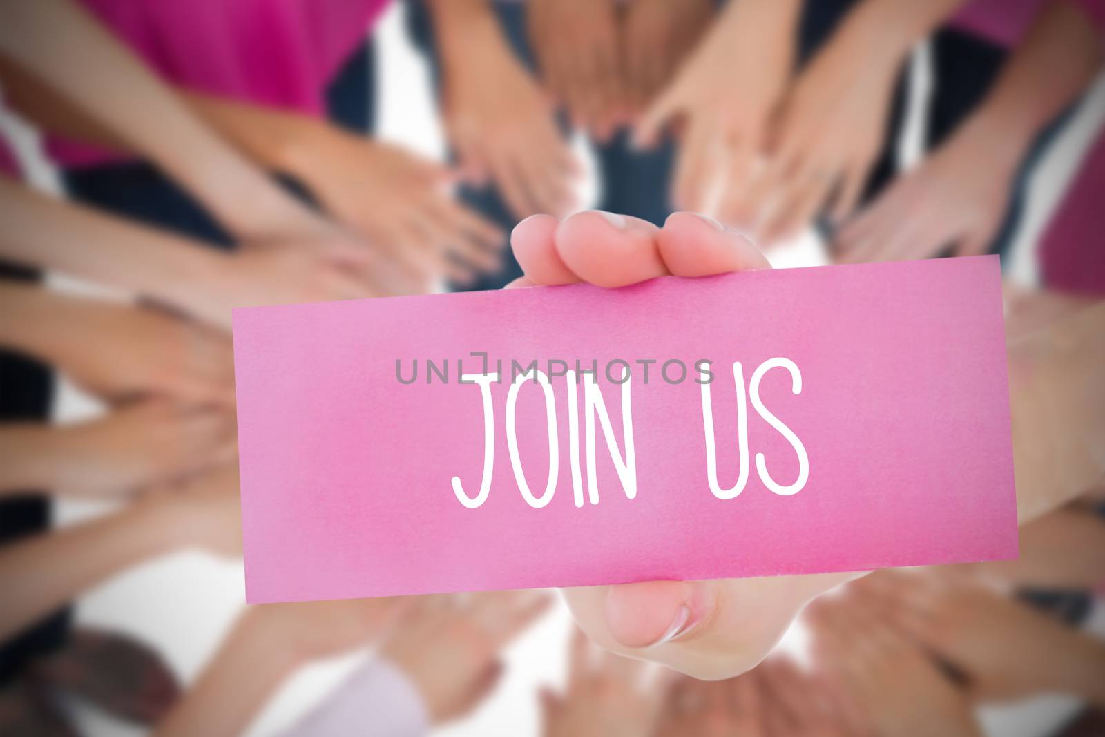 Composite image for breast cancer awareness with text on card