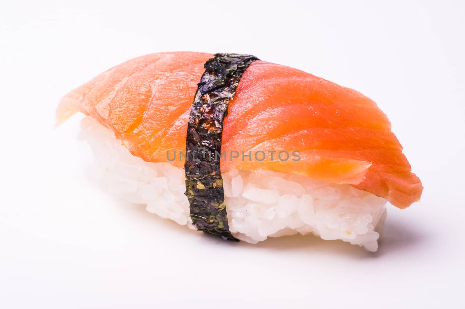 salmon sushi with noriisolated on white background 