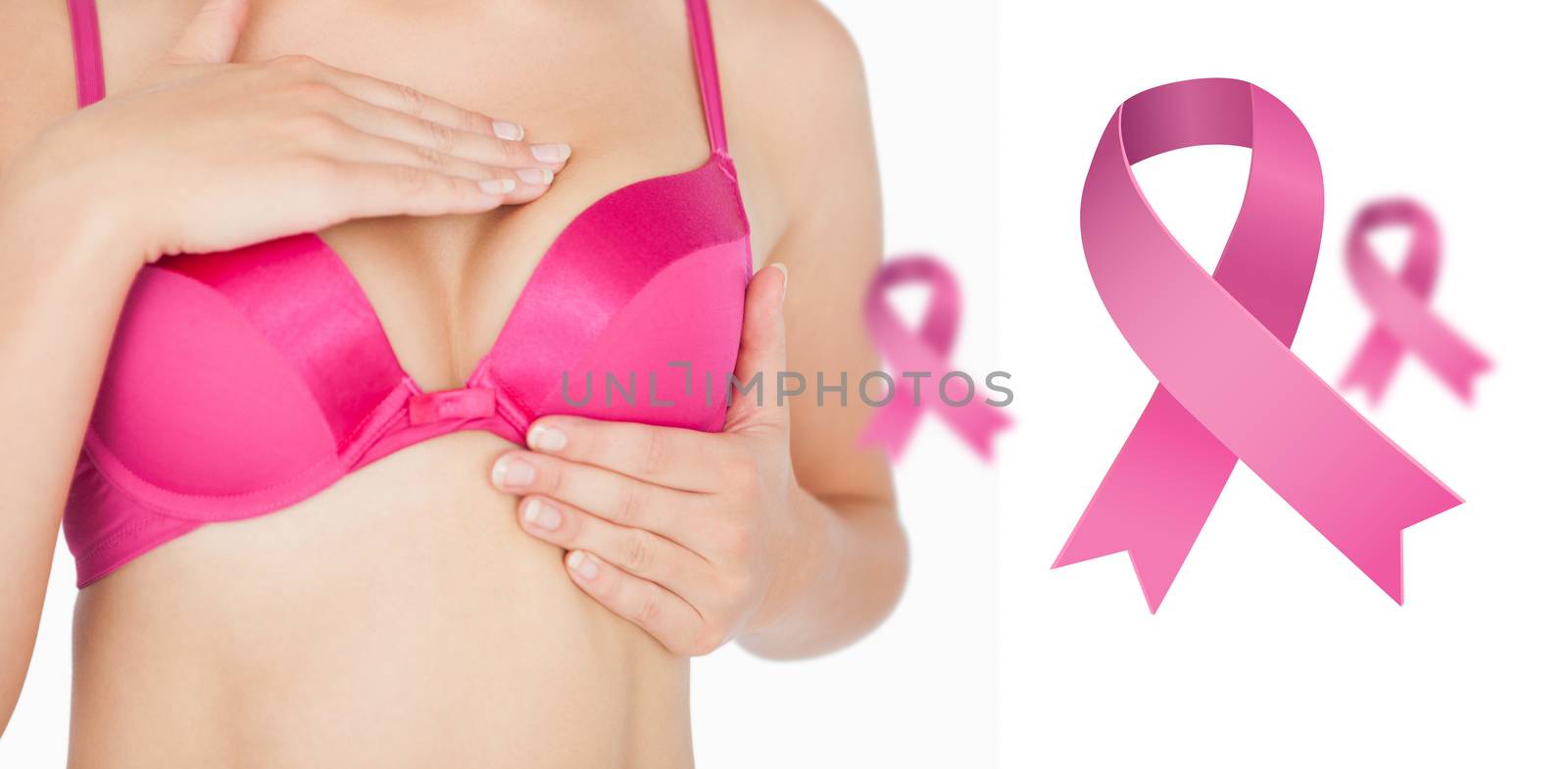 Composite image of woman performing self breast examination by Wavebreakmedia